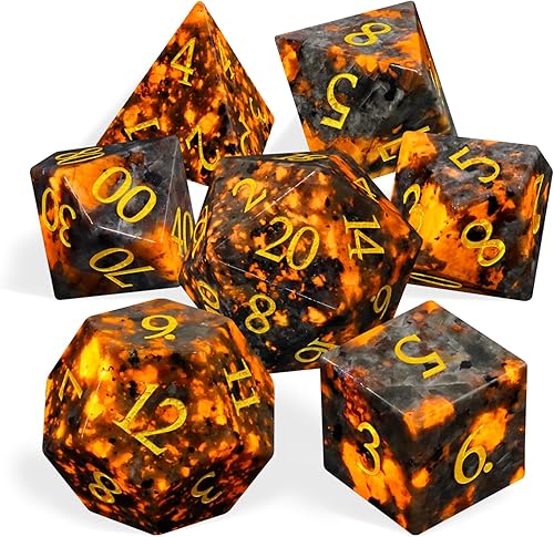 Yooperlite - Juego de 7 dados de piedras preciosas para DND, juego de dados de Calabozos y Dragones con estuche de regalo para juegos de rol, juegos