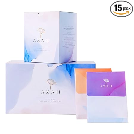 Azah Rash-Free Sanitary Pads for women | Organic Cotton Pads | All XL : Box of 15 Pads - with Disposable bags | MADE SAFE Certified