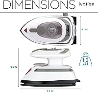 Vista 5 de Ivation Plancha de vapor de viaje Mini plancha seca de doble voltaje y vaporizador de ropa con suela antiadherente, control de temperatura y luz