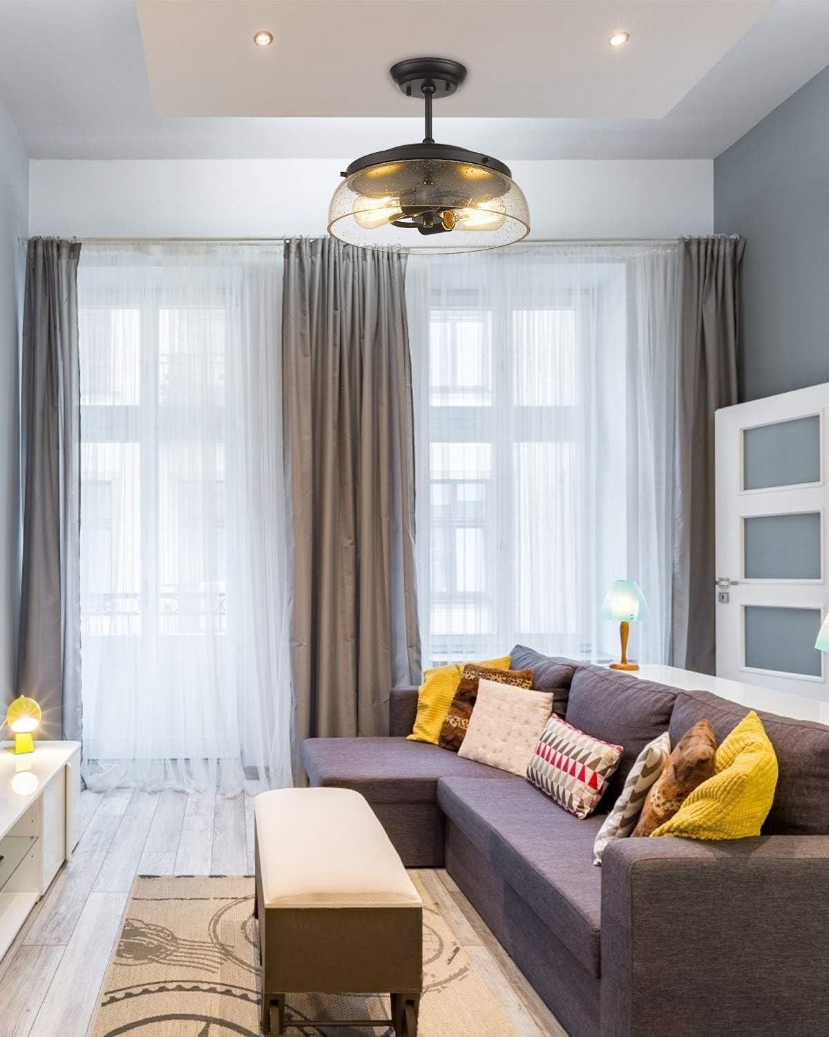 EAPUDUN Semi Flush Mount Ceiling Light, 2-Light Modern Light Fixture with Seeded Glass Shade, Oil Rubbed Bronze Finish for Hallway Corridor Kitchen Bathroom Bedroom Passway, SMA1124-ORB