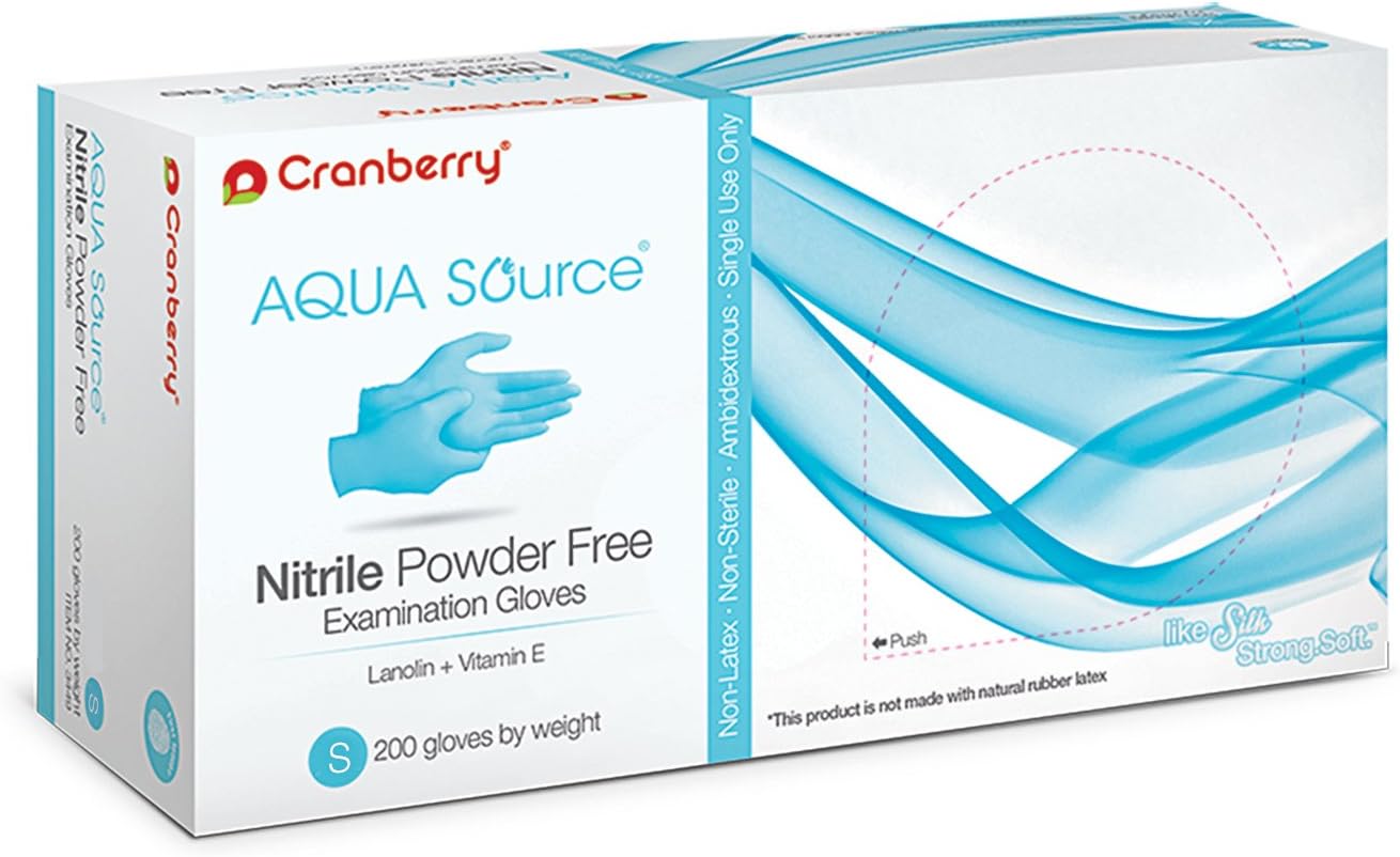 Cranberry USACranberry Aqua Source Nitrile Exam Gloves, Case of 2000, Small, Aqua, Lanolin & Vitamin E, 4.0 Mil