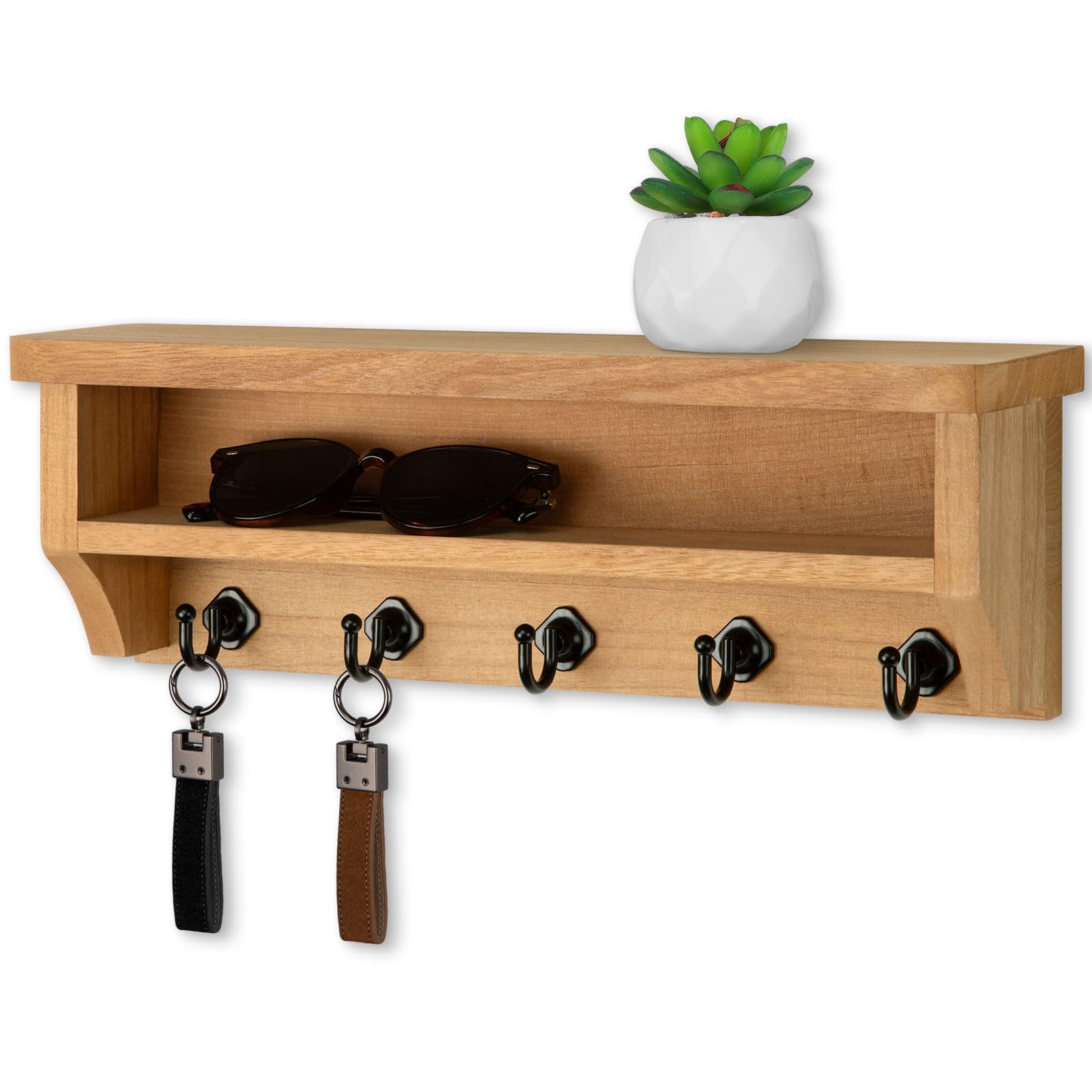 Nekon Key Holder Wall Mount, Wall Organizer Shelf with 5 Key Hooks