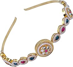 FABUZA Gold Plated Traditional Floral Kundan Pearl Studded Rajasthani Sheeshphool/Sheeshpatti for Women | Bridal Hair Jewellery | Wedding Ready to Wear Headpiece