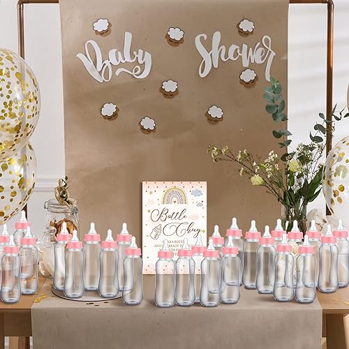 Miniatura 6 de Sherr Juegos de baby shower geniales, letrero de botella de madera para bebé, juegos de regalo de revelación de género y 12 biberones para baby