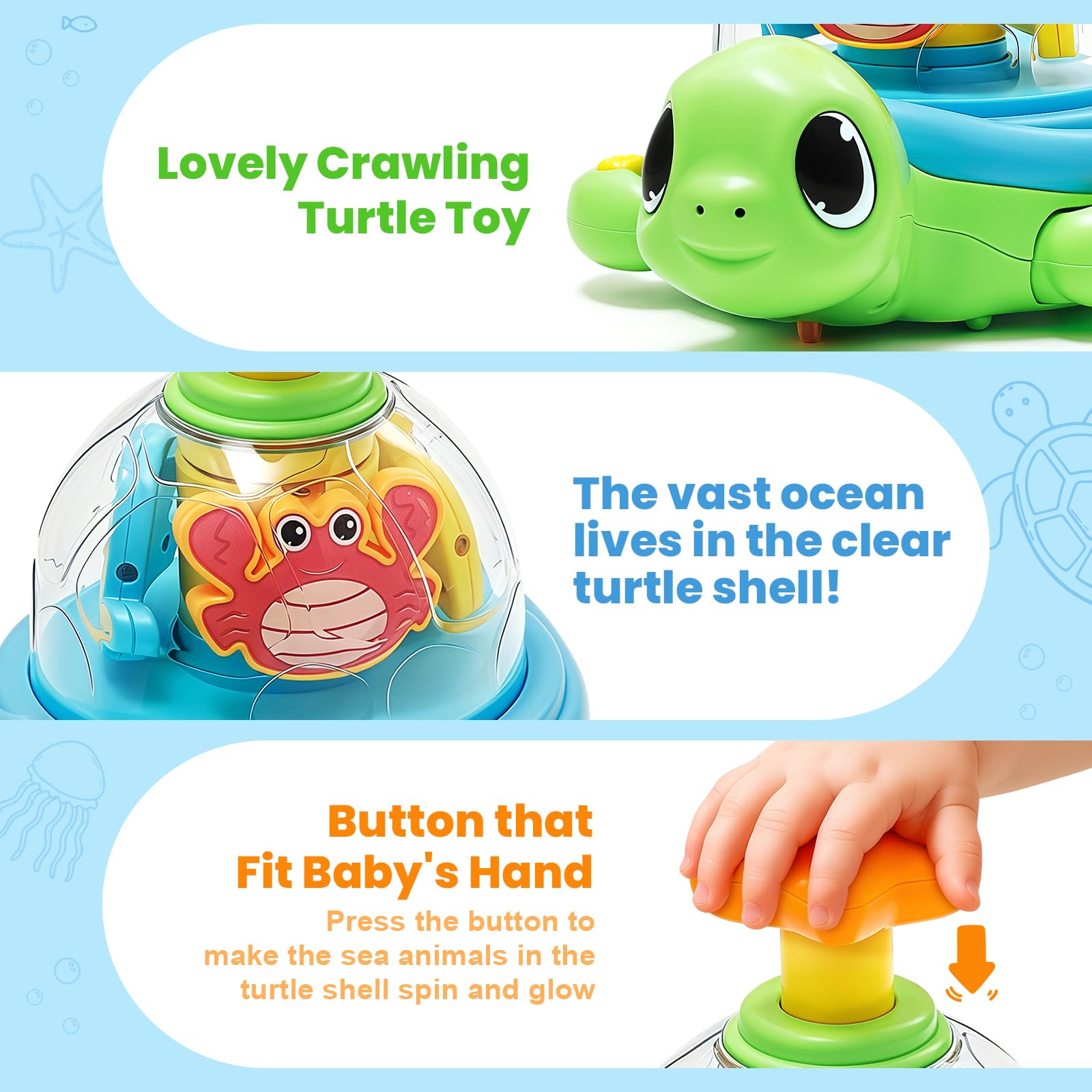 Musical Baby Toy for 1 Year Old - Crawling Turtle Infant Toys 6-12 Months, Press & Glow & Spin for Cause and Effect, Tummy Time Development, Christmas Birthday Gifts for 1 Yr Old Boy Girl 9-18 Month