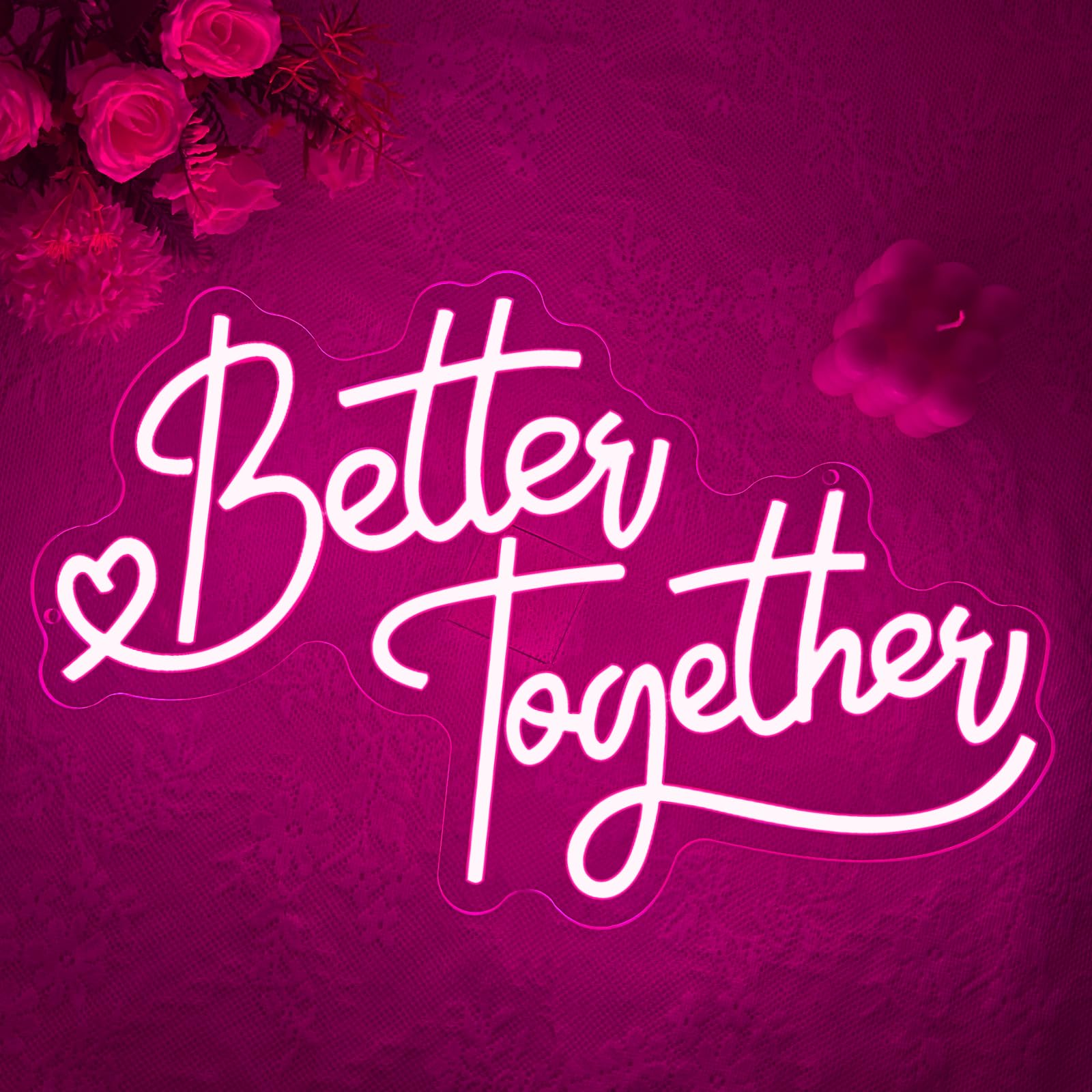 Better Together Neon Sign for Wall Decor,Better Together Light Up Sign for Wedding Party Bedroom Bar Home Birthday,Pink Letters LED Neon Light Gift for Couple Women Man USB Powered(15.8"*11") — image 1