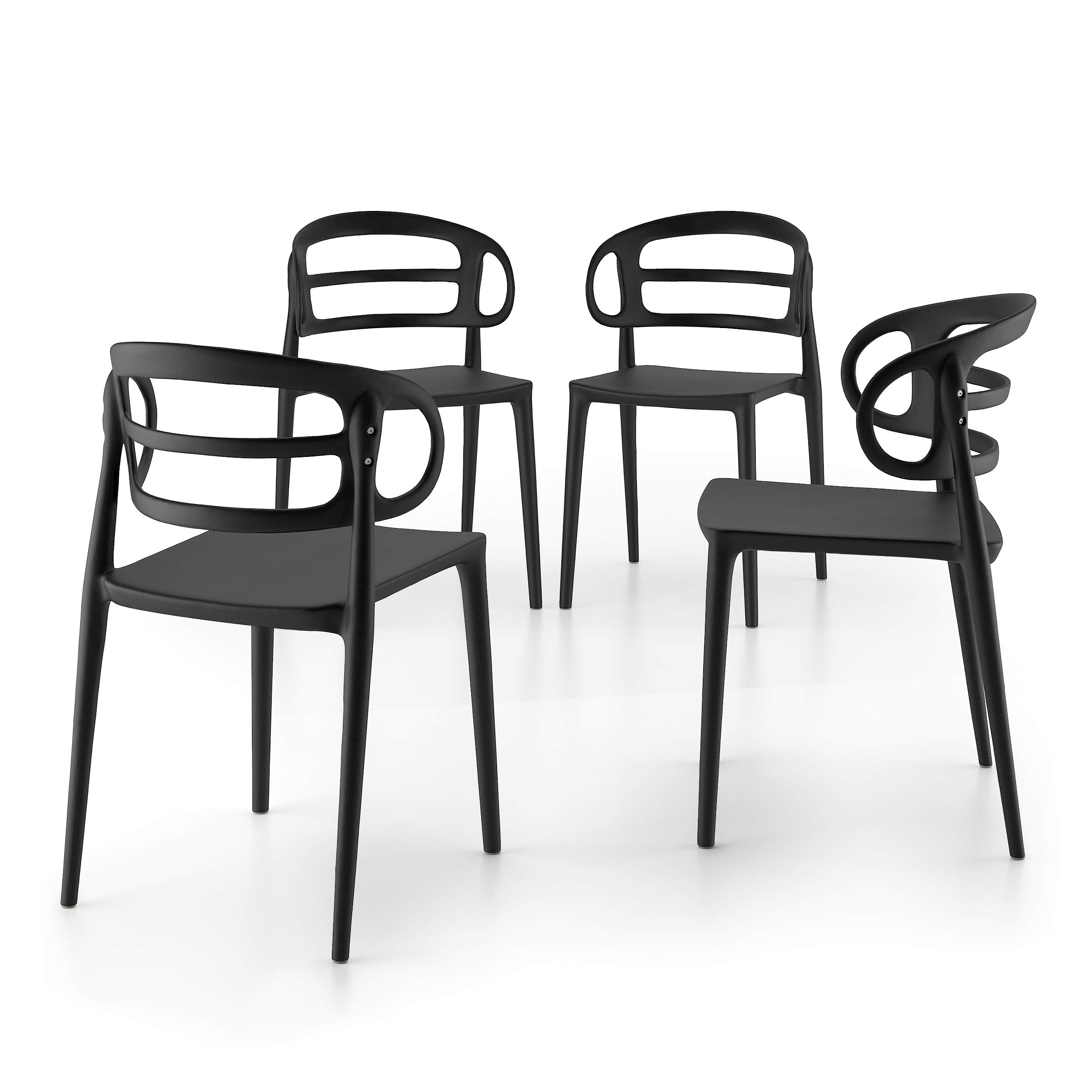 MOBILI FIVER, Sillas Carlotta, Set de 4, en Negro, Polipropileno, Silla por Cocina, Jardín, Salon