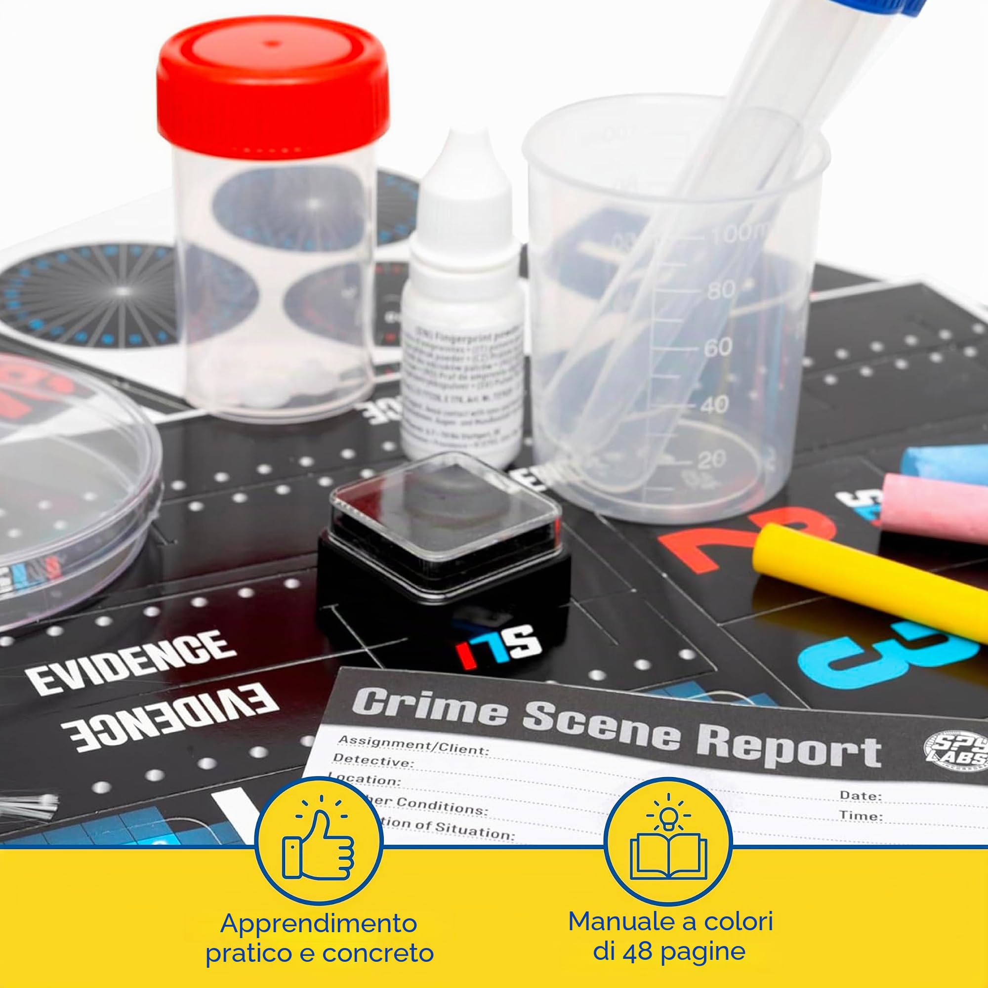 Spy Labs Master Detective Toolkit V2 | Kit di scienze forensi | Raccogli e documenta prove, gioca | Impronte digitali, impronte, tracce di pneumatici | Libro di fiabe per esperimenti di 32 pagine, età