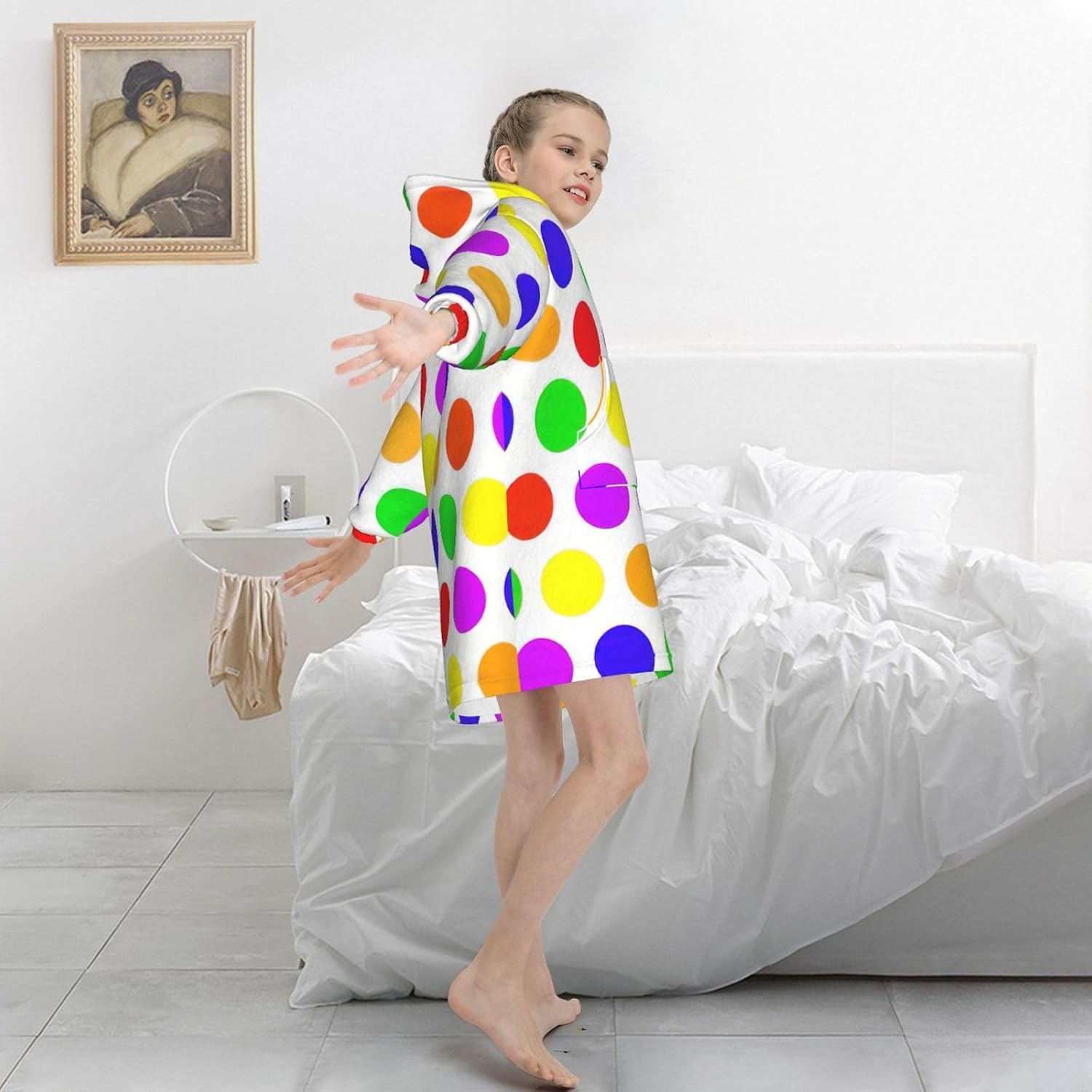 Beautiful Polka Dot Print Oversized Blanket Hoodie, Wearable Blanket Hooded,Hooded Pullover With Pocket