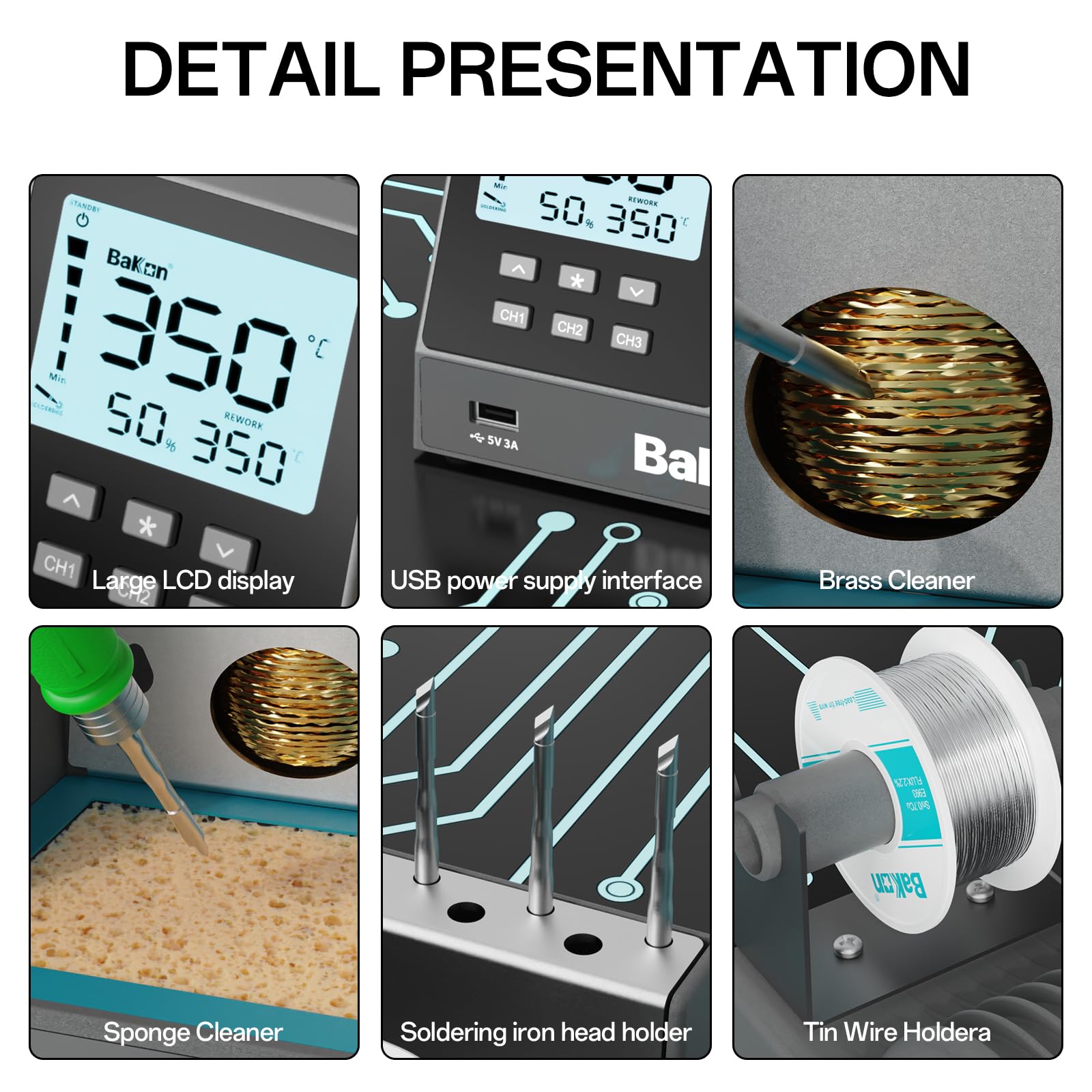 BK601Pro 120W Estación de soldador de precisión con kit de 3 canales de memoria, 1 punta de soldador C210, control de temperatura (149°C a 480°C), modo de reposo, apagado automático, pantalla LCD