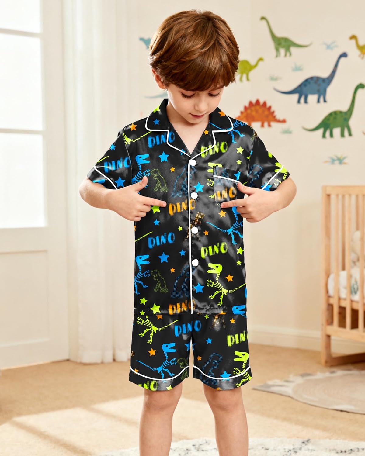 Boys Pajamas Toddler Little Boys Silky Satin Pajamas Button Down Short Sleeve & Shorts Pjs Set Kids Sleepwear 3-10 Years - Image 7