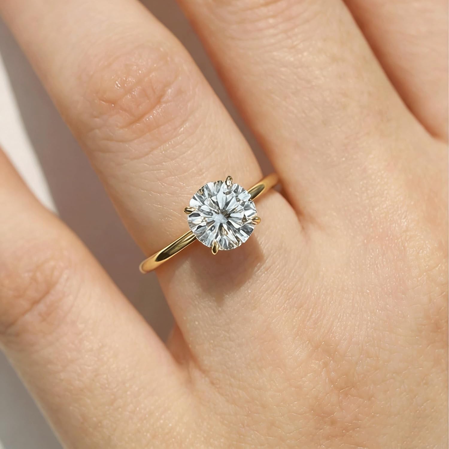 Round Wedding Band for Her 14K Gold Plated 925 Sterling Silver Round Cut Solitare Cubic Zirconia Engagement Rings for Women Anniversary Promise Eternal Fashion Jewelry Size 5-9