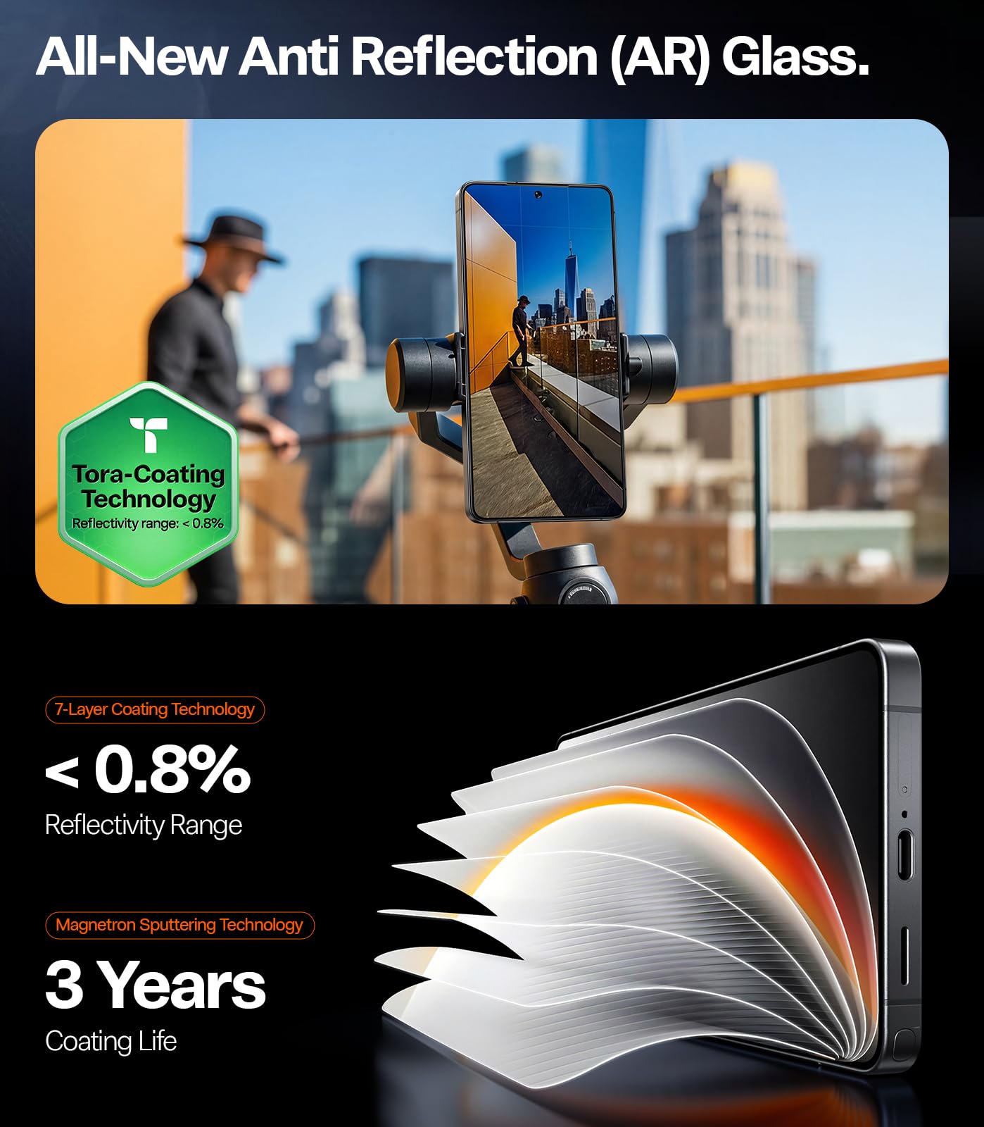 TORRAS OrigArmor AR Pellicola Vetroper Samsung Galaxy S26 Ultra, Vetro Temperato [3D visibilità e 100% antiriflesso], Pellicola protettiva standard militare infrangibile