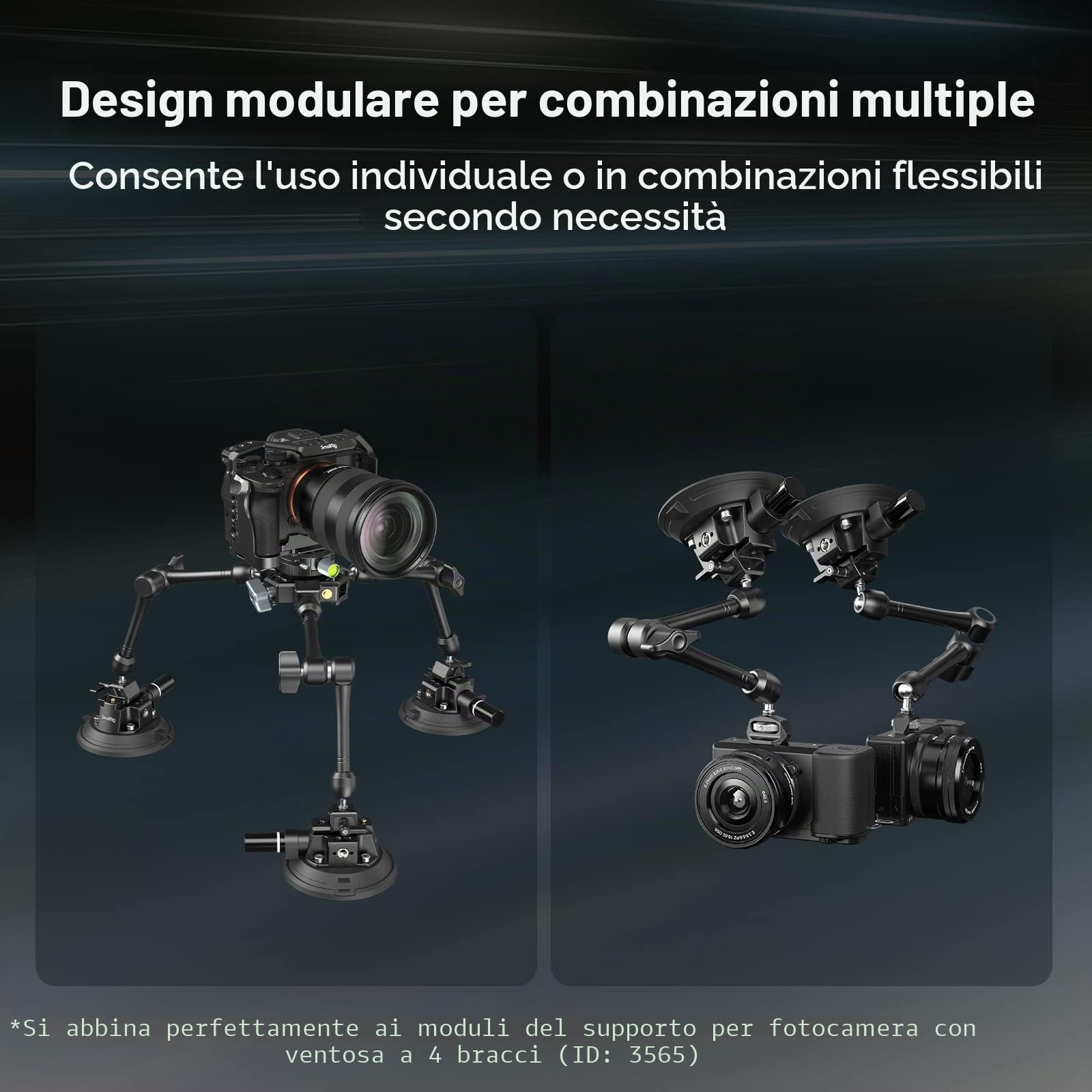 SMALLRIG Supporto per Fotocamera a Ventosa da 4'', Supporto per Auto per Fotocamere/Smartphone su Auto/Superfici Pulite e Lisce, Carico Massimo di 2 kg per Velocità Fino a 80 km/h (50 mph) - 4122B