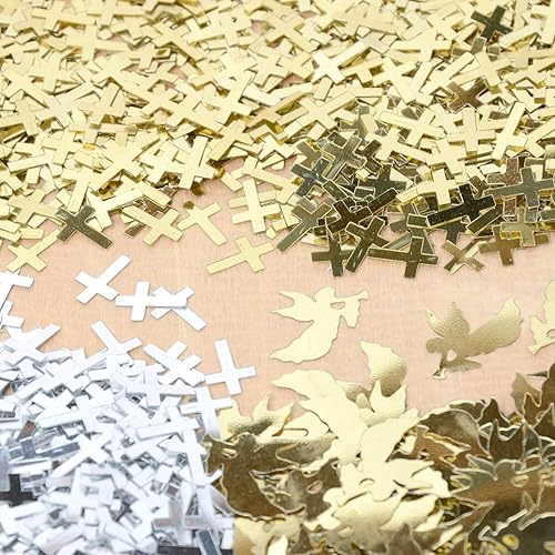 Cruz de confeti de Navidad en oro, ángel plateado con cuerno, paquete de 3 (1.5 onzas) #3002