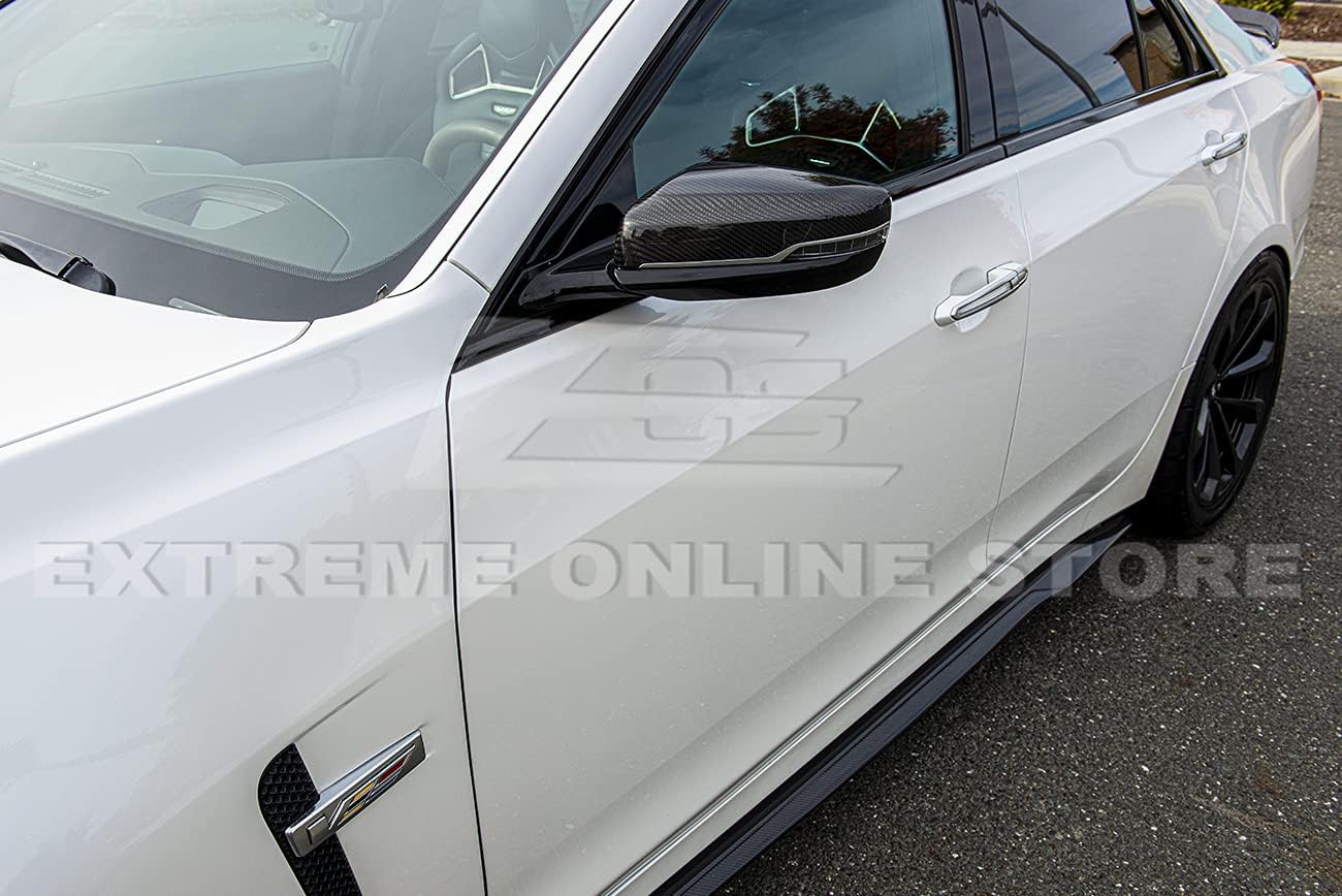 Replacement For 2016-2019 Cadillac CTS CTS-V | 2020-2024 CT5 CT5-V GM Factory Style CARBON FIBER Replacement Front Side Mirror Cover Pair MC-305-BKCF