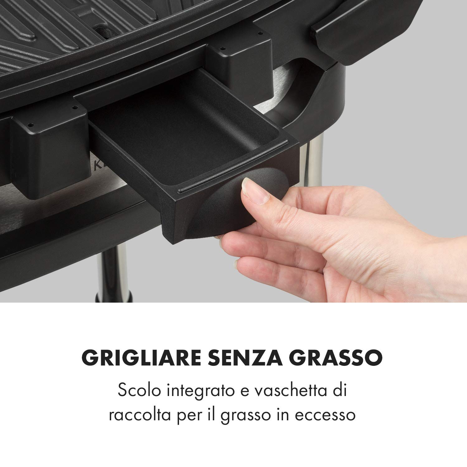 KLARSTEIN Gatsby - Grill Elettrico, 2000W, EasyGrill Concept, Piastra: 40x36 cm in Alluminio Pressofuso Antiaderente, Tavoli Laterali: 20 x 32 cm, Termostato, Ruote, Beige/Nero