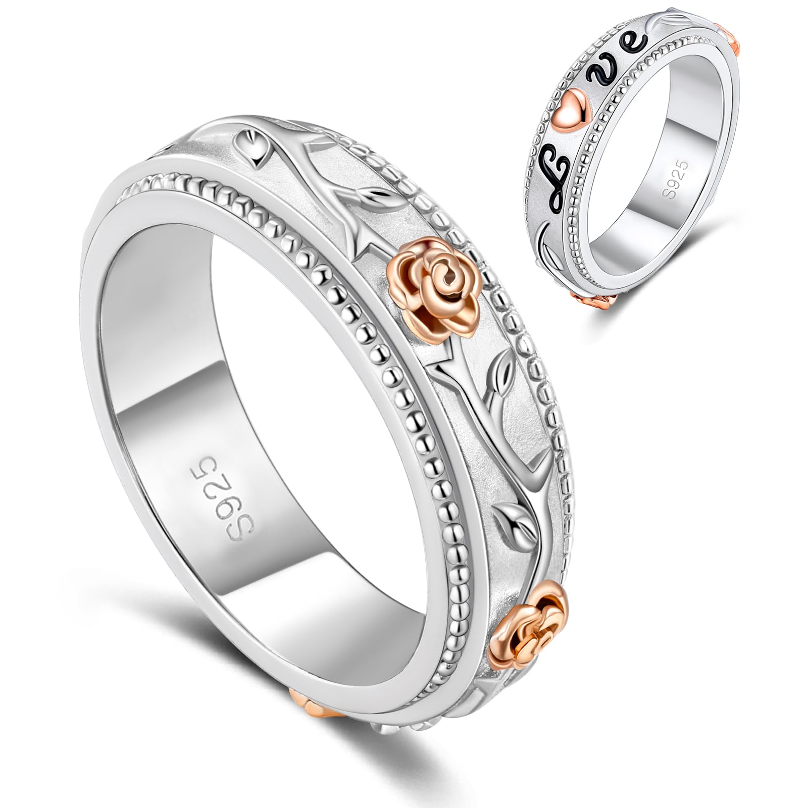 LYTTMAB Flower Spinner Ring for Women, Sterling S925 Silver Anxiety Ring