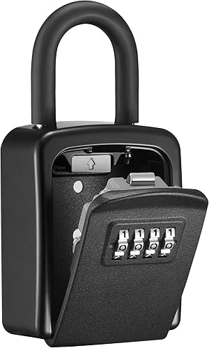 Caja de seguridad Puroma para llaves, caja de seguridad con combinación de 4 dígitos, caja de almacenamiento de llaves portátil con soporte de pared