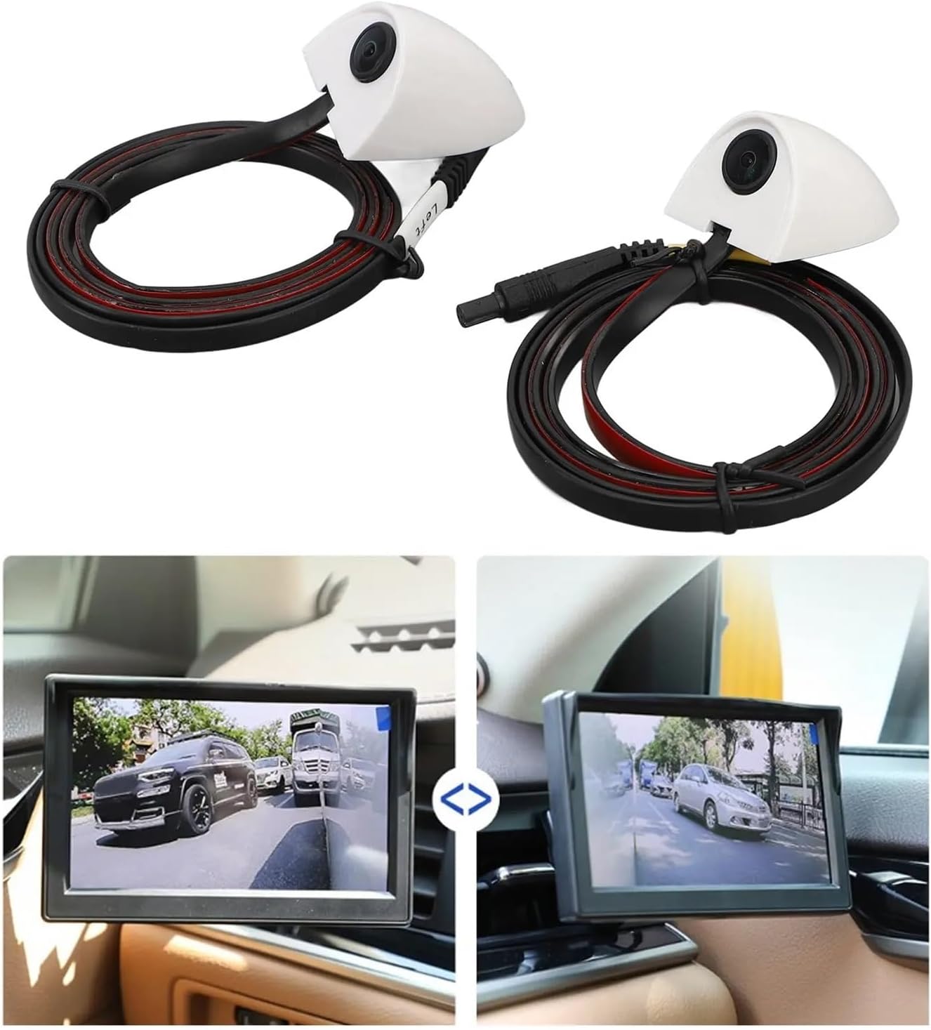 Car Blind Spot Camera Night Vision Assist Waterproof Tape Mounting Left Right Side View Compatible with Surveillance System(Black)