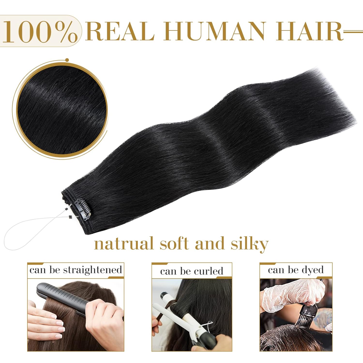 Halo Hair Extensions Real Human Hair, MY-LADY Adjustable Halo Extensions Real Human Hair, 20 inch Jet Black Women's Long Straight Hair Invisible Wire Hair Extensions