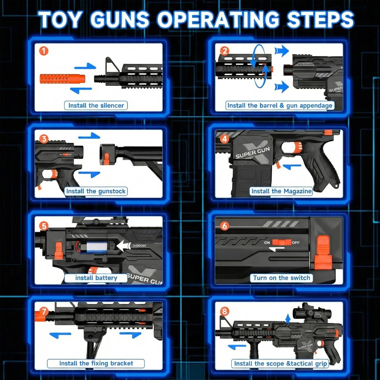 Elektrisches Spielzeug Pistole Sniper Foam Blaster mit Zielfernrohr 2 Magazine 100 Darts für Kinder ab 6-12 Jahren Schwarz