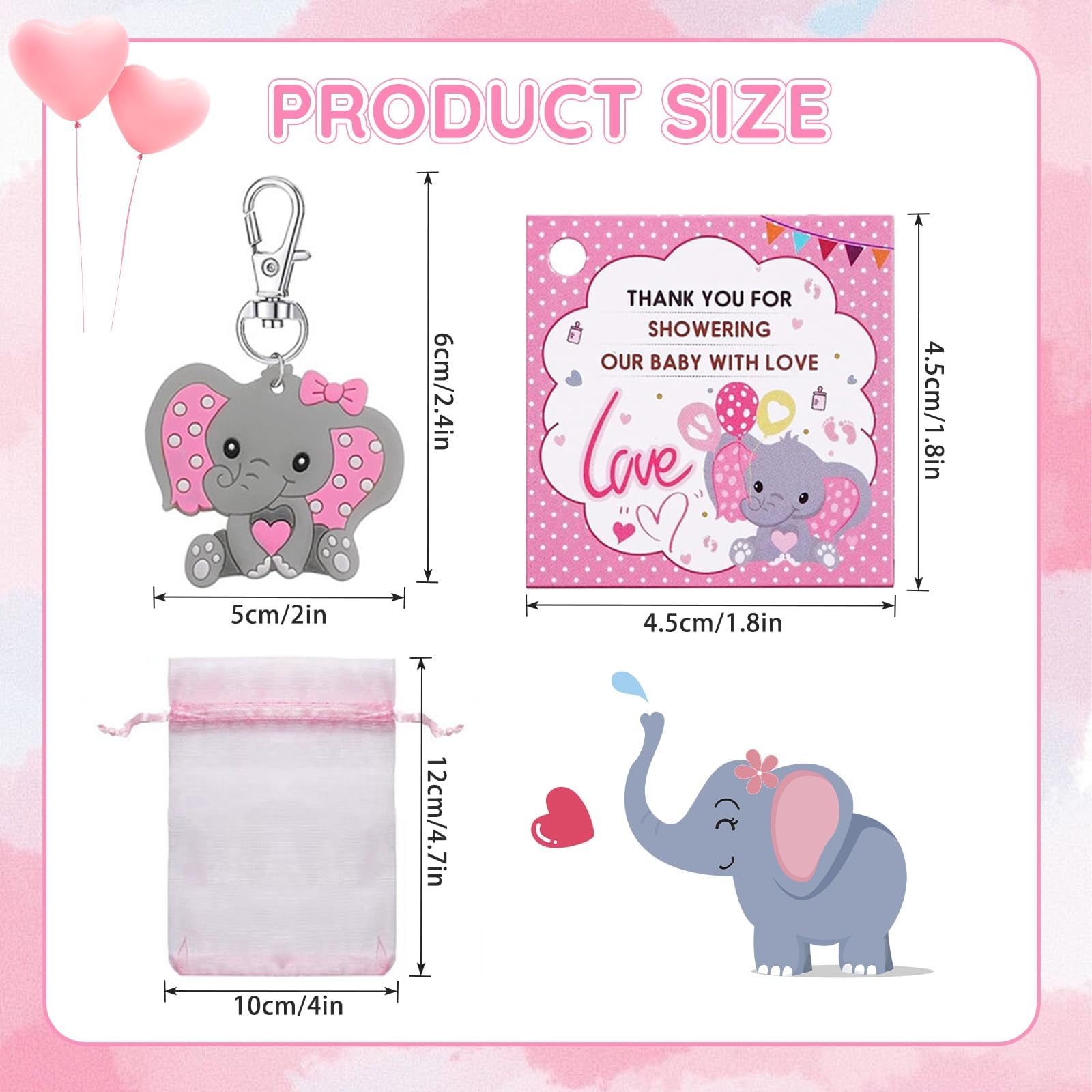 40 Juegos de Recuerdos de Baby Shower para niñas y niños Regalos | recuerdo incluyendo llaveros de elefante,bolsas con cordón,tarjetas de agradecimiento,decorde baby shower para fiestas