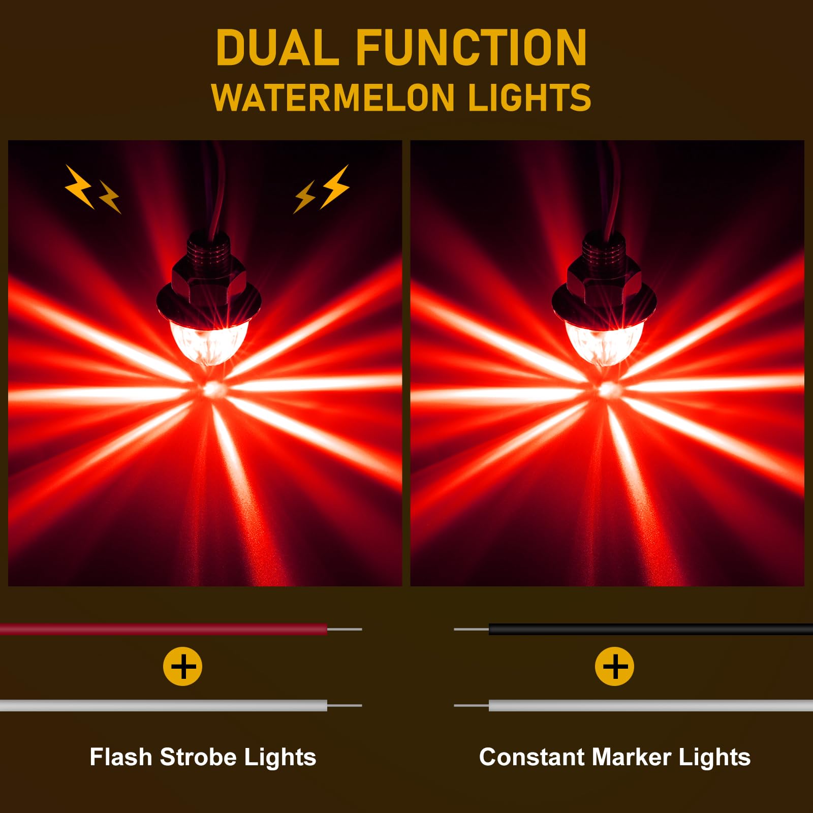 10PCS Mini Watermelon Lights, 3/4 Inch Strobe & Constant Dual Function Red LED Watermelon Lights, IP65 Waterproof Side Clearance Tail Griller Flash Lights Turn Signal for 12V Semi Trailers Trucks RV - 3