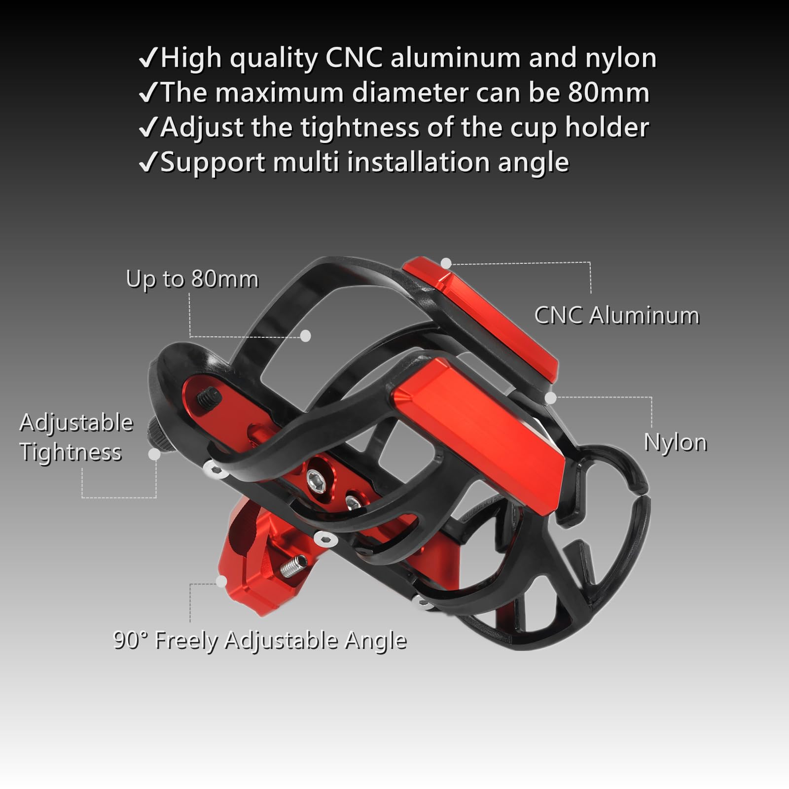 portaborraccia Per moto portaborraccia alluminio universale Per moto bicicletta MTB ATV barca scooter bici da strada telaio manubrio portabevande (Red)