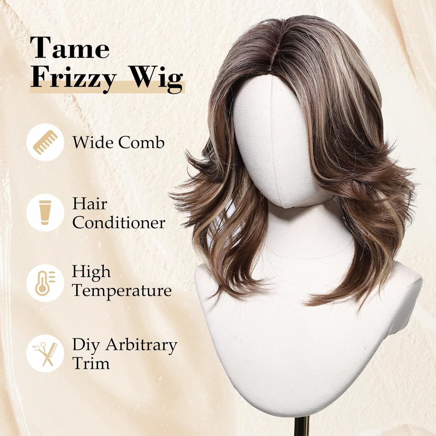 Ash Blonde Wavy Wigs Human Hair for Women, Lace Front Shoulder-Length Bob, Natural-Looking, Heat-Resistant, Lightweight, Ideal for Daily Wear (Brown Mixed Blonde, 20 Inch)