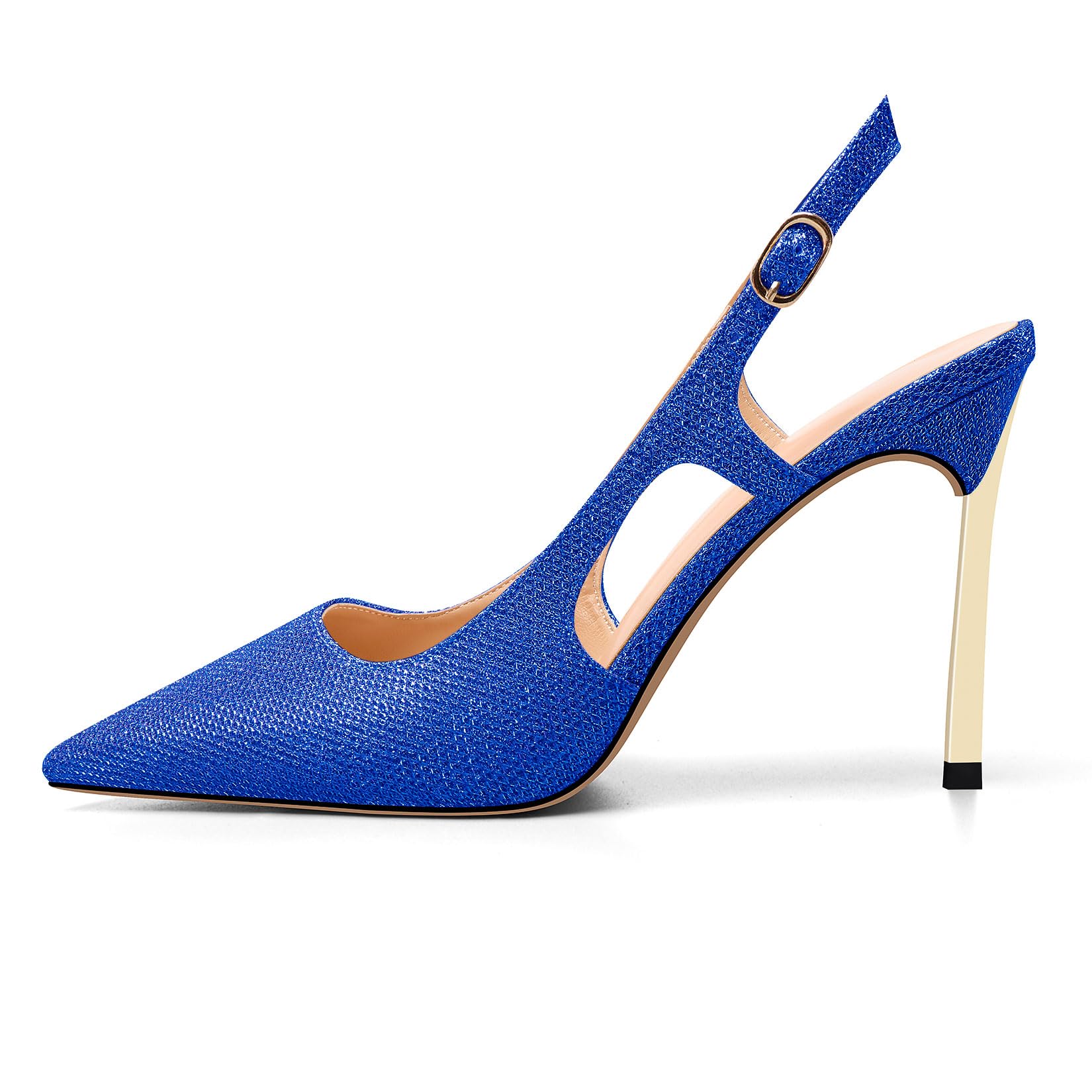 DearOnly Womens Close Pointed Toe Stiletto High Heel Slingback Pumps Sexy Glitter Wedding Prom Buckle Shoes 3.9 Inches Heels