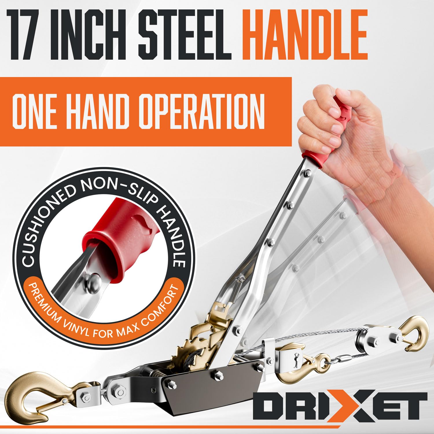 Drixet Sistema de extracción de trinquete de doble engranaje de 2 toneladas de alta resistencia (3 ganchos)
