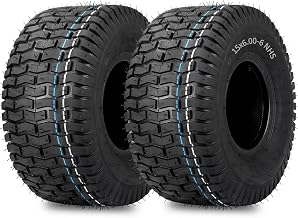 15x6.00-6 Lawn Mower Tubeless Tire, 15x6-6 for Tractor Riding Lawn Mowers Front Tire, 2 Pcs, 4 Ply, Turf-V Pattern