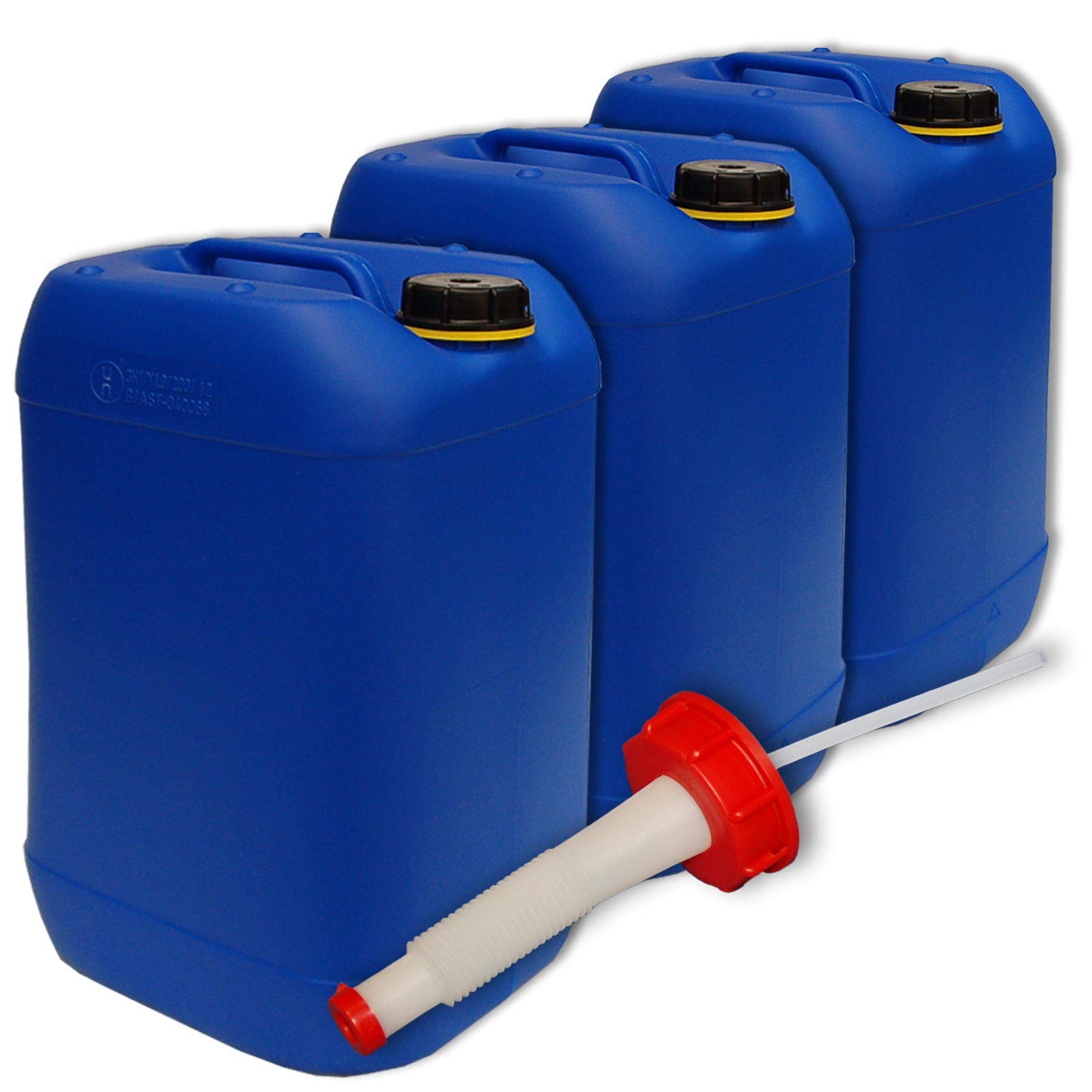 Lot de 3 bidons plastique 25 L bleu, alimentaire + 1 bec verseur flexible DIN 61 (22248x3+22020)