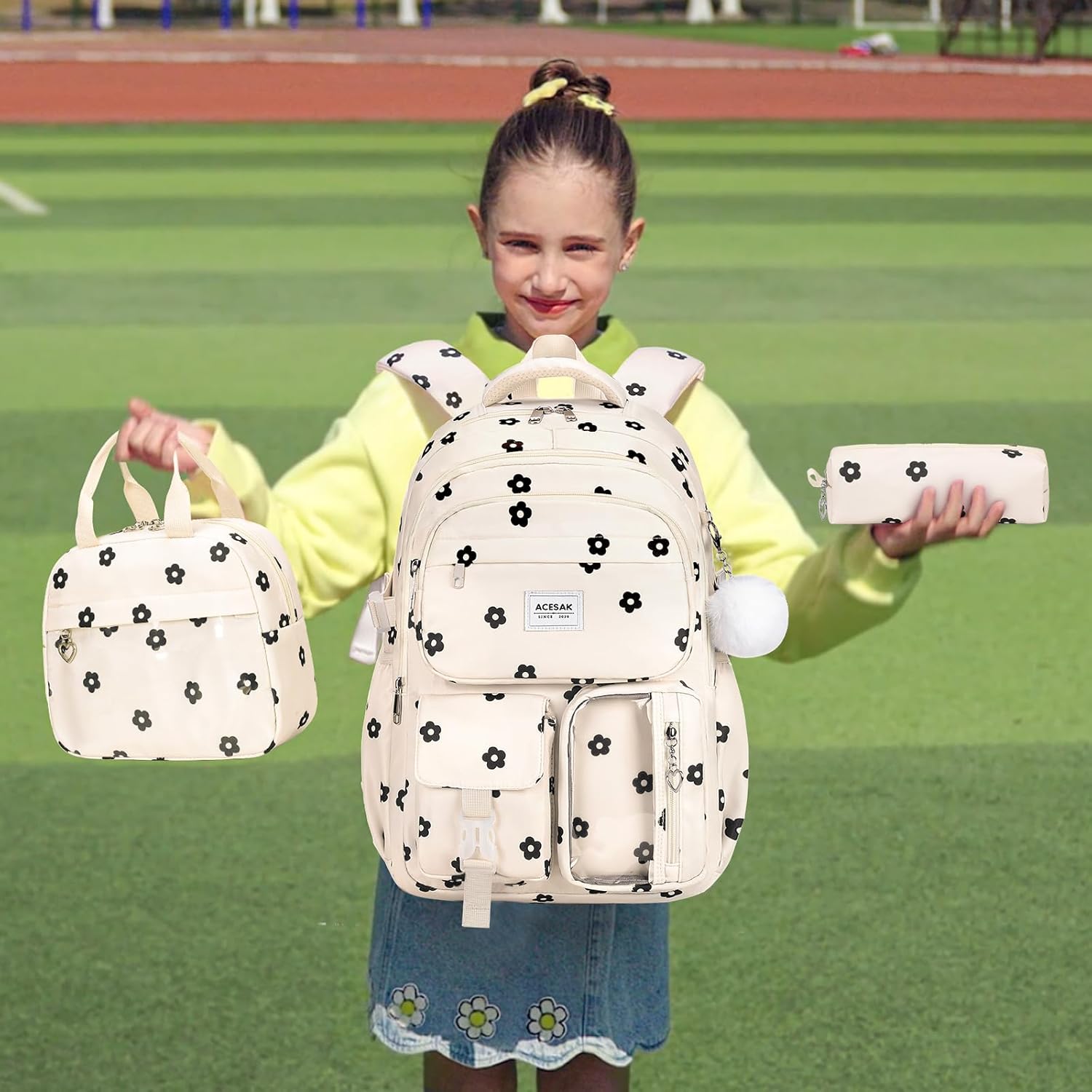 Backpack for Girls - Girls Backpack with Lunch Bag & Pencil Pouch for Teen Kids Laptop Backpack for Women, Elementary Middle High School Bookbag Travel Daypack (Beige Floral) - Image 7