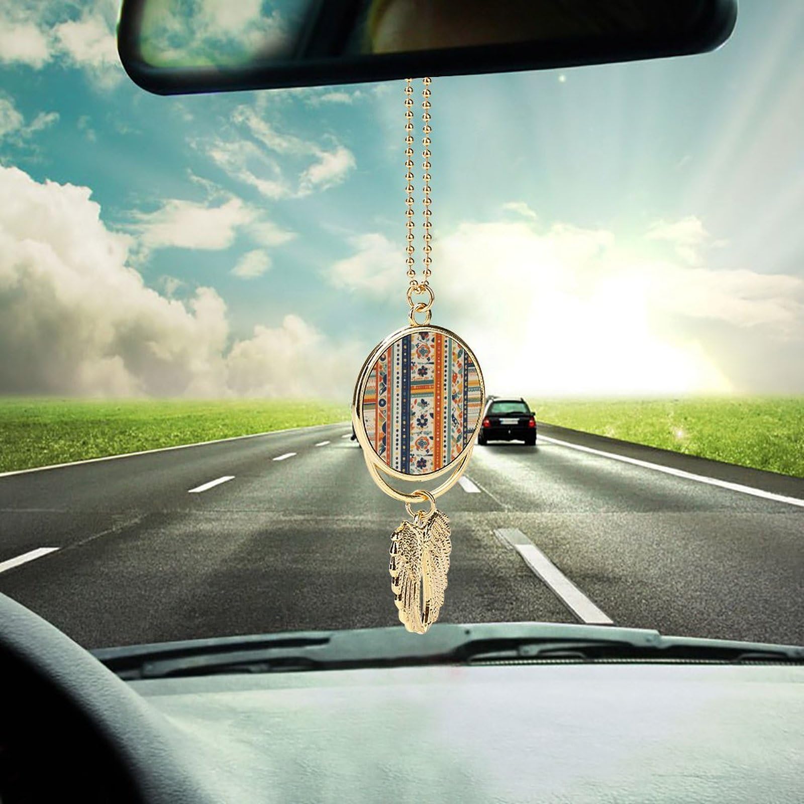 Metal Car Pendant Charms Shapes Car Rear View Mirror Charms Angel Wing Auto Rearview Mirror Hanging Interior Ornament Pendant Car Accessories for Women Men Car Interior Decor
