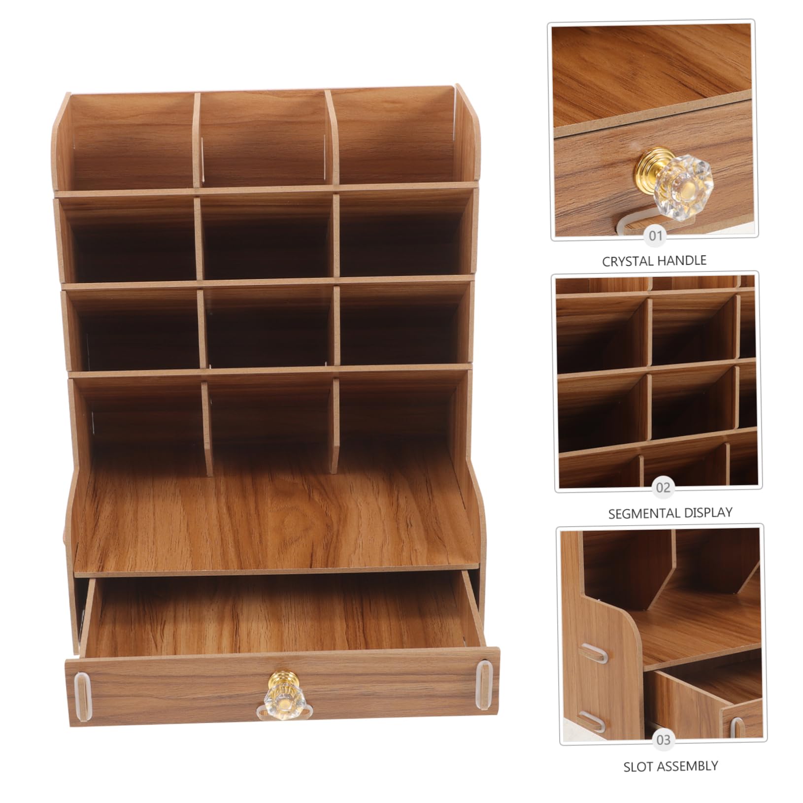 SHOWERORO Elegante Portapenne Da Scrivania in Legno Per Organizer Da Scrivania Multi-griglia Per Cancelleria
