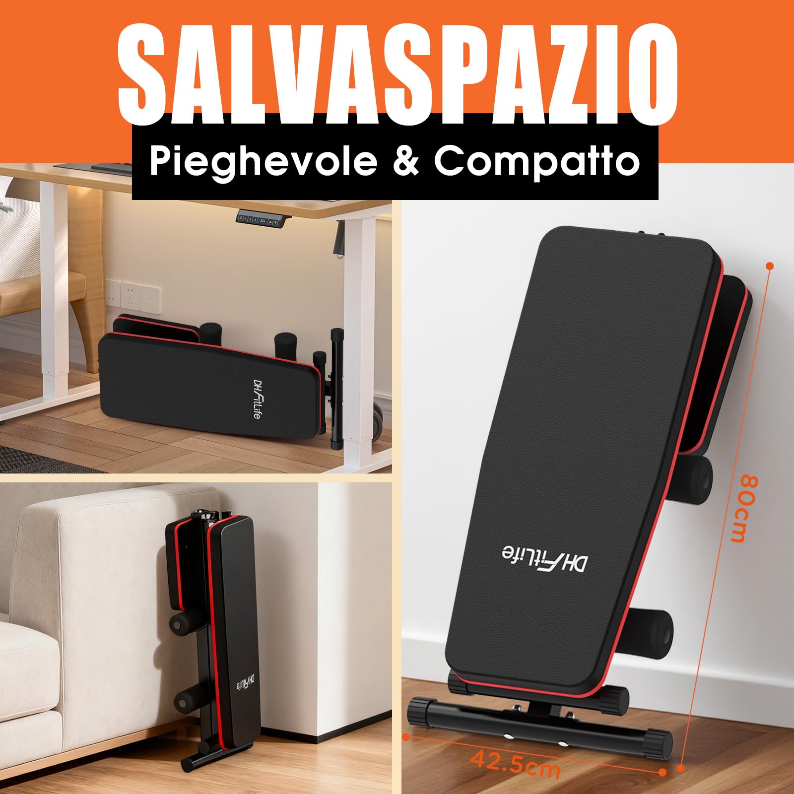 DH FitLife Panca per pesi 6 in 1 di alta qualità, regolabile con iperestensione per la schiena, 350 kg, panca da allenamento multifunzione per casa e palestra in casa, panca inclinata per panca press