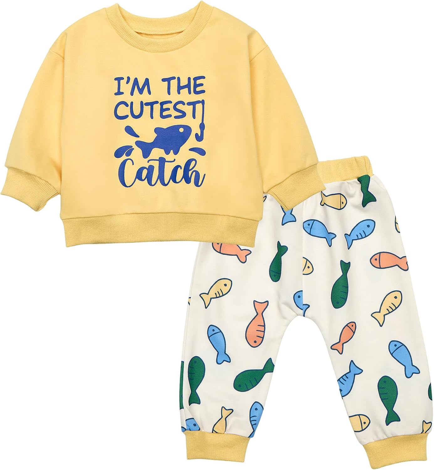 Toddler Baby Fish Long Sleeve Sweatshirt Top Jogger Pants Set Cute Fall Winter Clothes Set