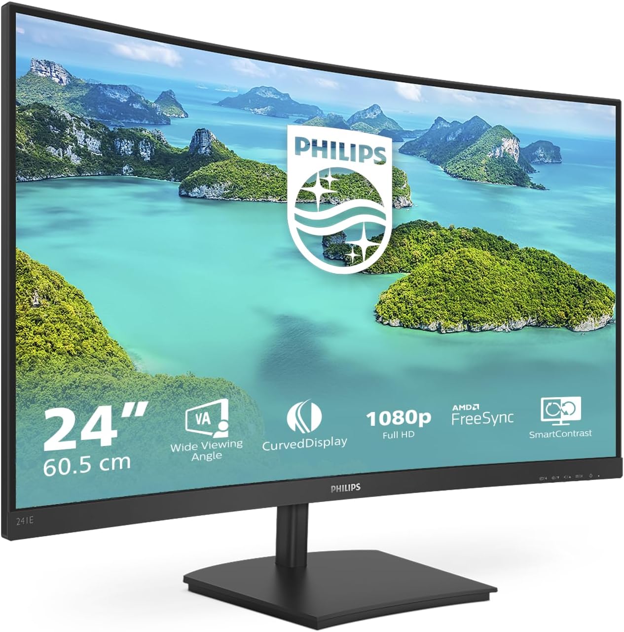 Philips 241E1SCA - 24 inch FHD Curved monitor, 75Hz, 4ms, VA, AMD FreeSync, Speakers, SmartImage (1920 x 1080, 250 cd/mยฒ, HDMI/VGA)