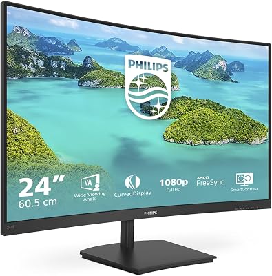Philips Monitors 241E1SCA/00-24″” Curved 1500R, FHD, 75Hz, VA, FreeSync (1920×1080, 250cd/m, D-Sub, HDMI)”