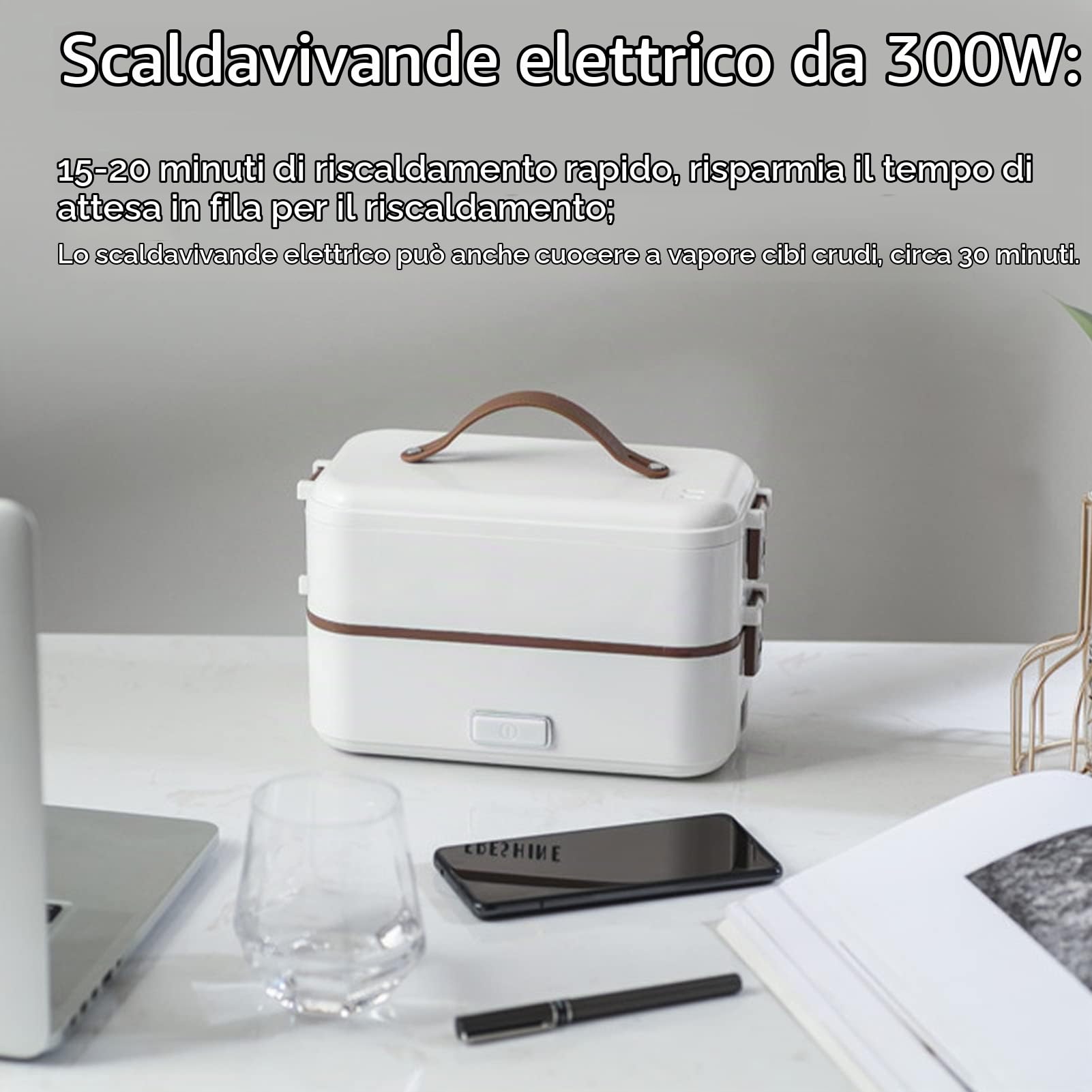 Lunch Box Elettrico, Scaldavivande Portatile per Home Office School, Lunch Box a Vapore a 2 Strati 20 Minuti Riscaldamento Rapido con Contenitore Rimovibile in Acciaio Inossidabile,(0,8 l/220 V)