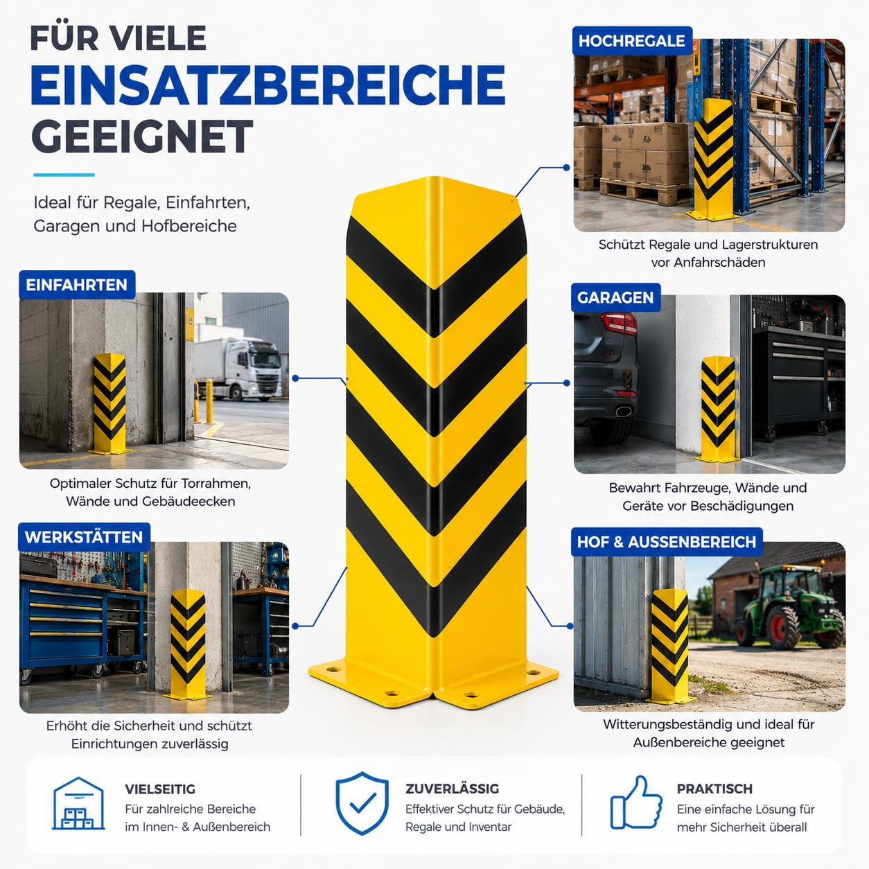 TK Gruppe Timo Klingler Lagerschutz - Eckschutz 60 cm Höhe Lagerschutz - Stahl - Winkel Rammschutz & Rammecke Anfahrtschutz für Regal & Hochregale & Einfahrt & Hof & Garage (60 cm Höhe)