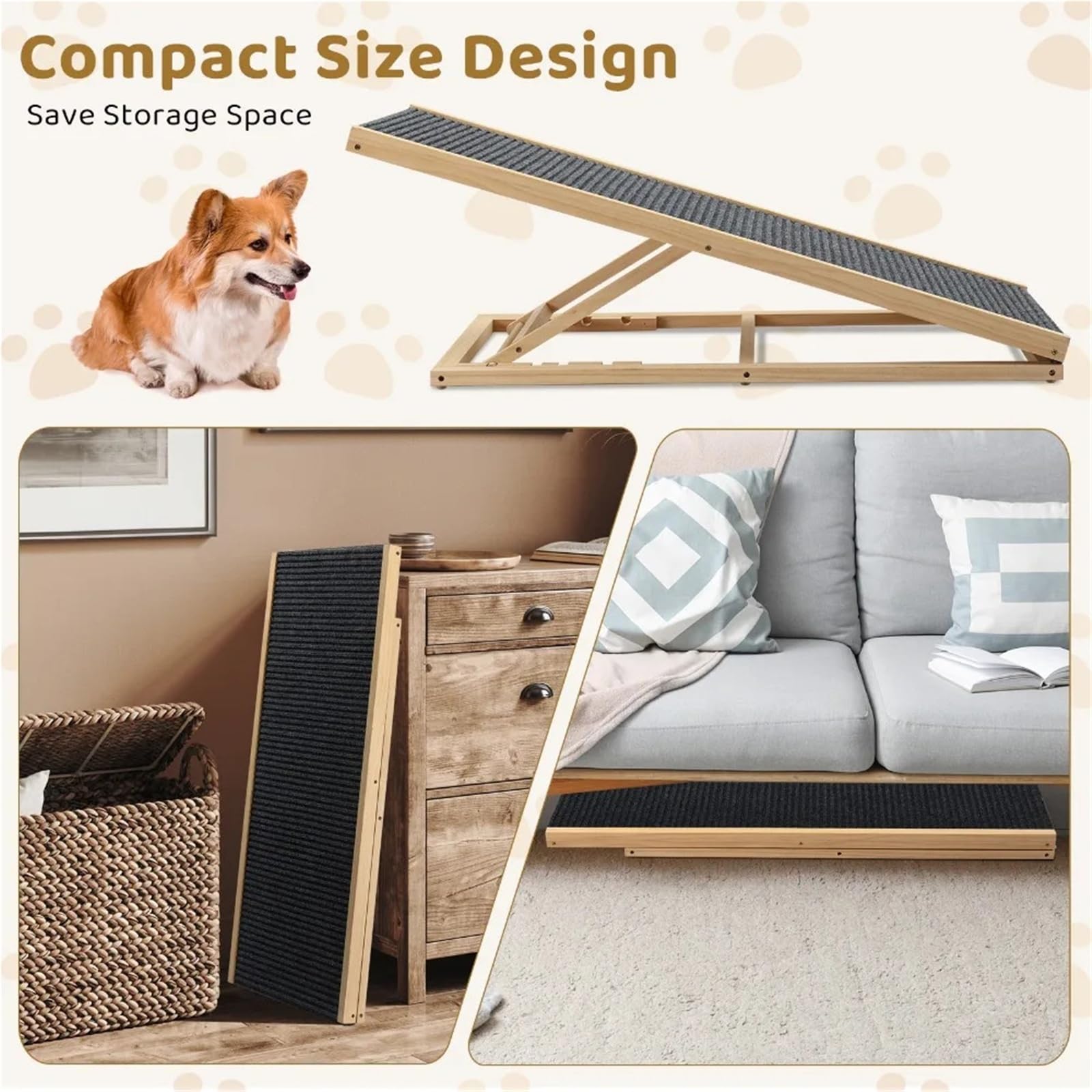 Escaleras Plegables con rampa for Perros con Altura Ajustable, inclinación de 39° for Perros pequeños y Grandes for Subir al sofá Cama, sofá y Coche(70cm)