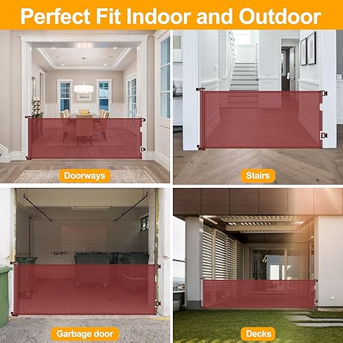 Miniatura 5 de Puerta de bebé de 33 pulgadas de alto para puerta, puertas de malla retráctiles para niños o mascotas, puertas antiescalada de 100 pulgadas de ancho