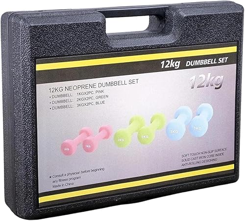 Miniatura 7 de Fuxion Mancuernas de 6 mancuernas de 3 pesos diferentes con 6 unidades portátiles de neopreno, paquete de múltiples tamaños, juego de 6 unidades.