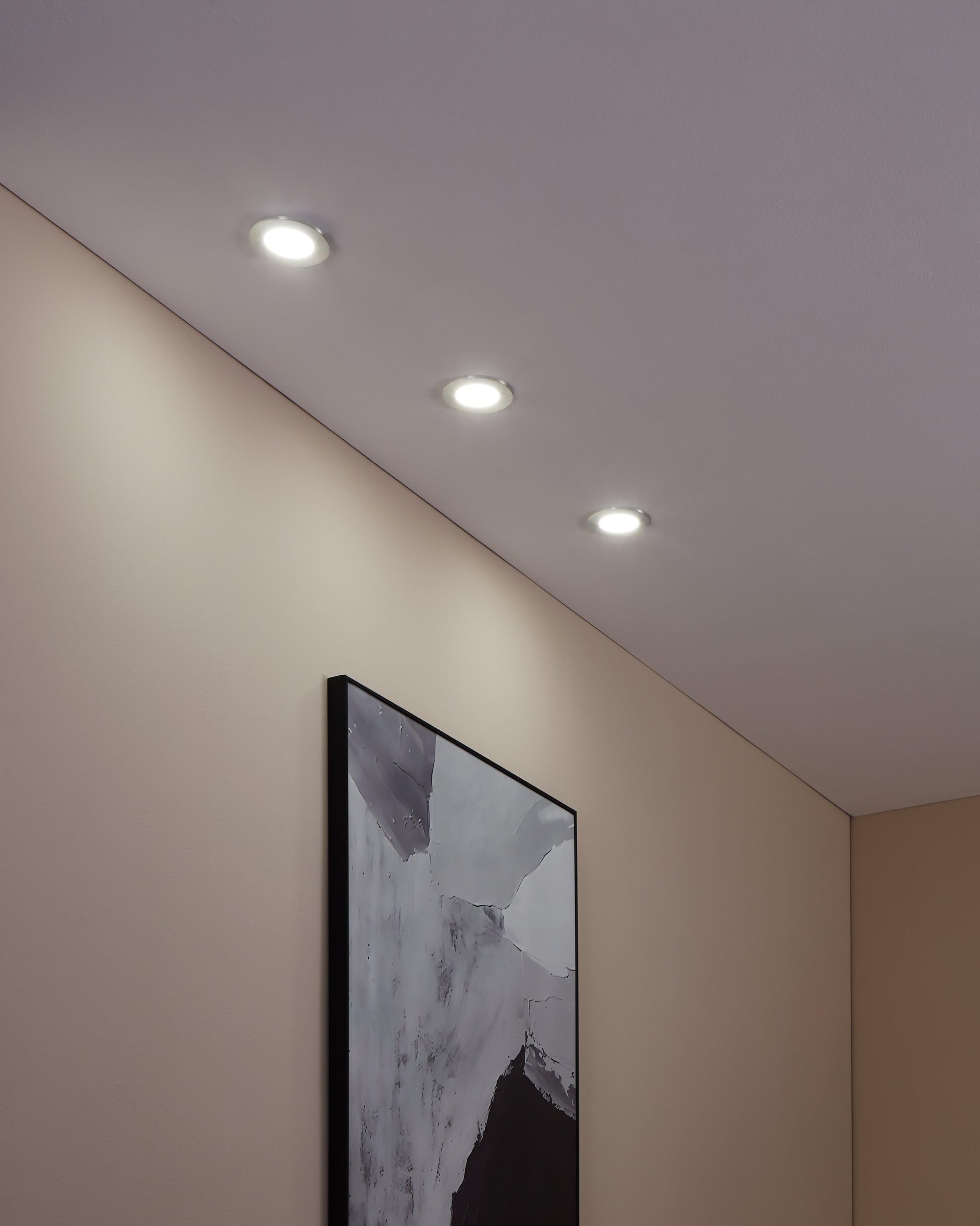 EGLO connect.z Smart-Home 3er-Set LED Bad-Einbaustrahler Fueva-Z, Ø 85 mm, ZigBee, App und Sprachsteuerung Alexa, warmweiß-kaltweiß, dimmbar, 3 Metall Einbauspots nickel-matt, IP44