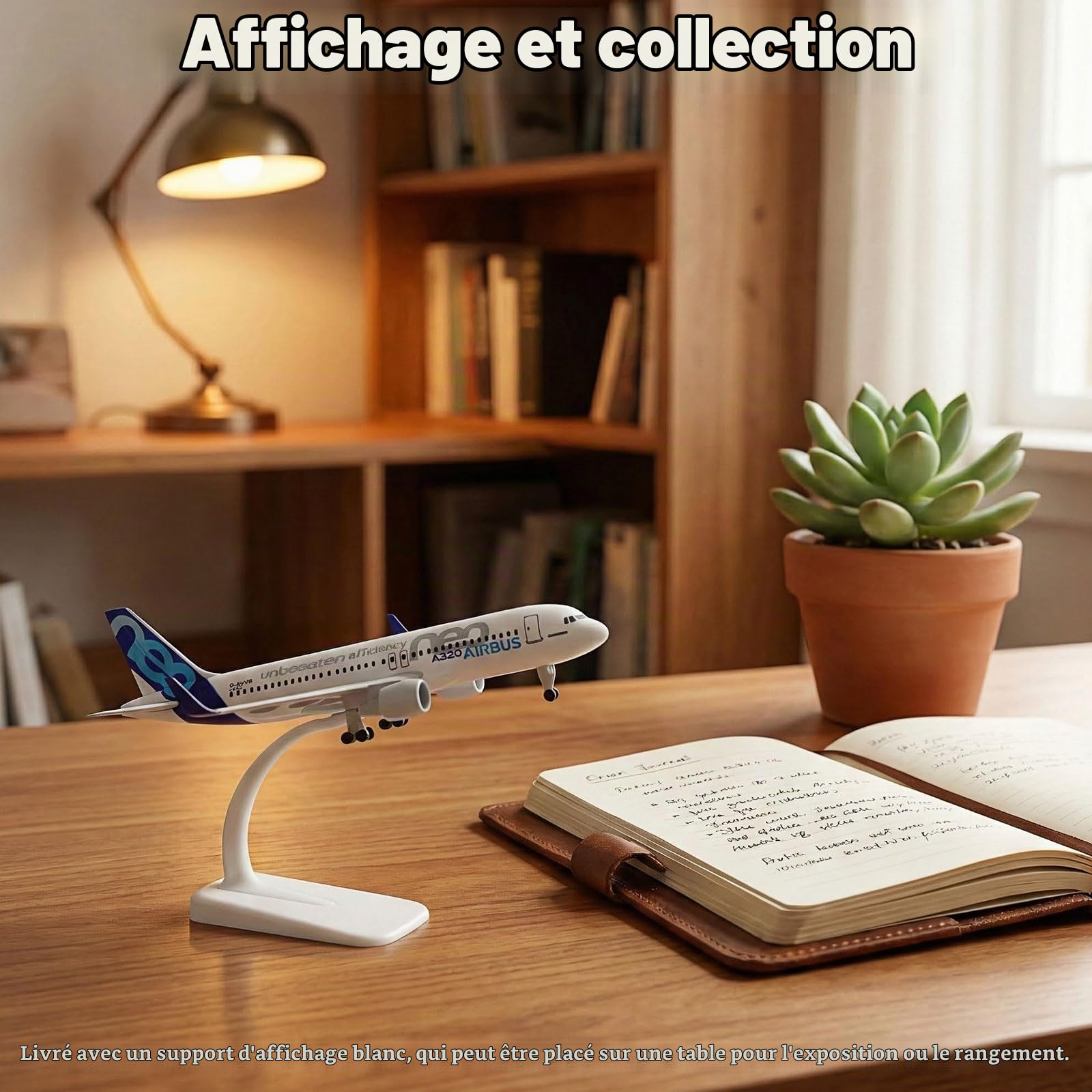 Kit de Maquette d'avion A320 Neo en métal Die-cast échelle 1/200 (18.5 cm)- Modèle d' A320 avec Support de présentation- Cadeau d'anniversaire, de fête ou pièce de Collection pour Adultes