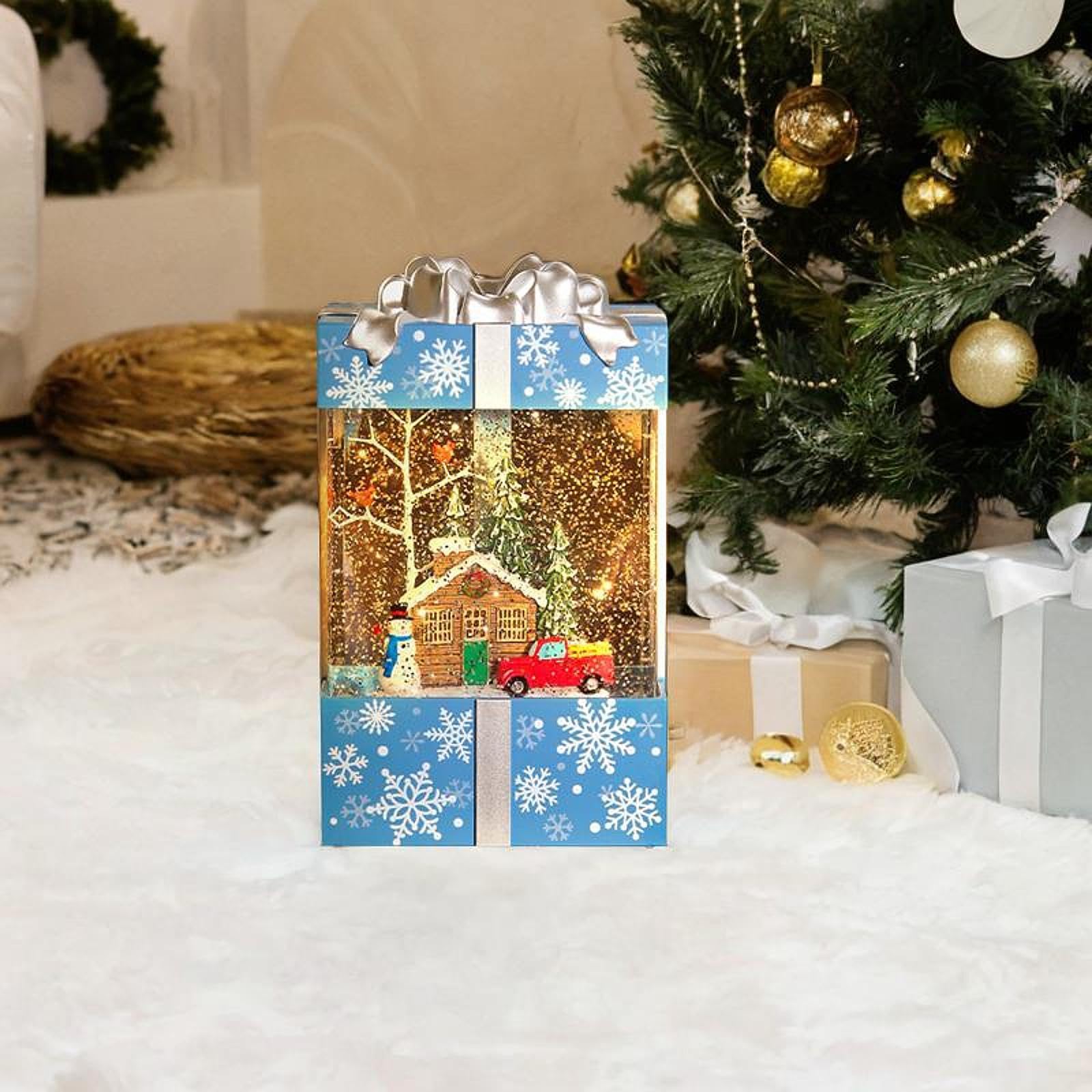 Boule à Neige avec Musique et éclairage, Boîte Cadeau pour Noël, Maison de bonhomme de neige