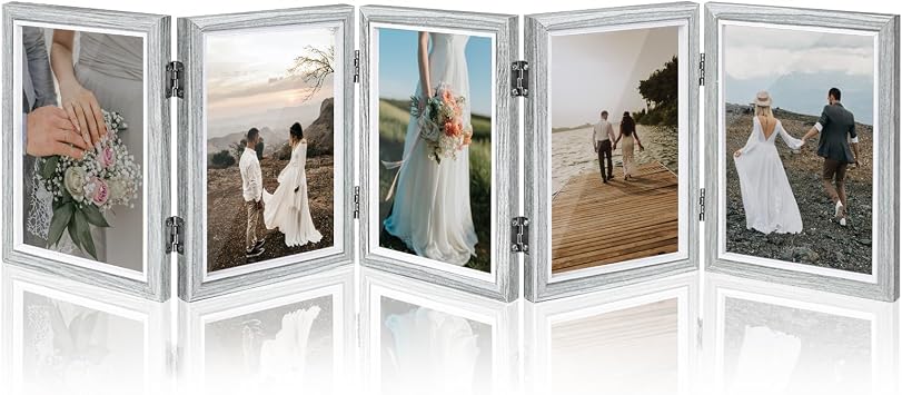 5 Pop Up Photo Frames 5x7 High Definition Acrylic Wooden Family Picture Collage Desk Decoration Foldable Vertical Photo Frame Grey